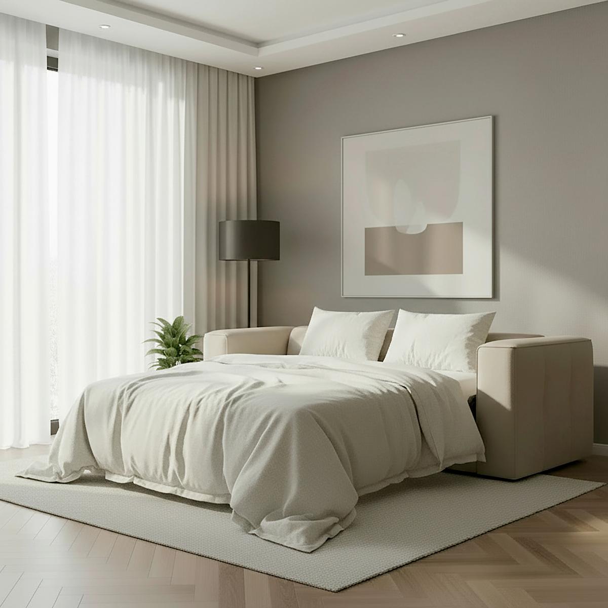 Schlafsofa Miranda Beige Bouclé - Beige/Schwarz, MODERN, Holz/Holzwerkstoff (207/71/98cm) - Bessagi Home