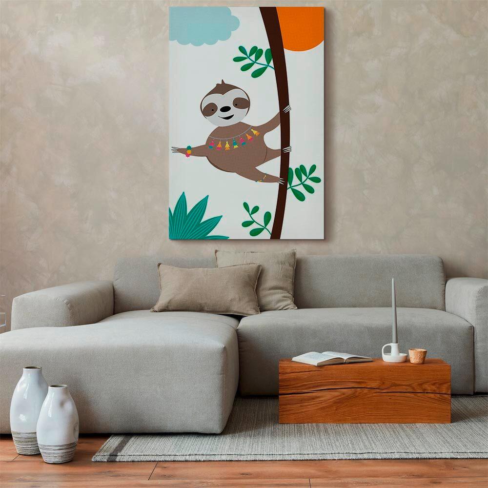 Slika Na Platnu Happy Sloth - zelena/bela, Basics, tekstil/leseni material (40/60/1,2cm) - artgeist