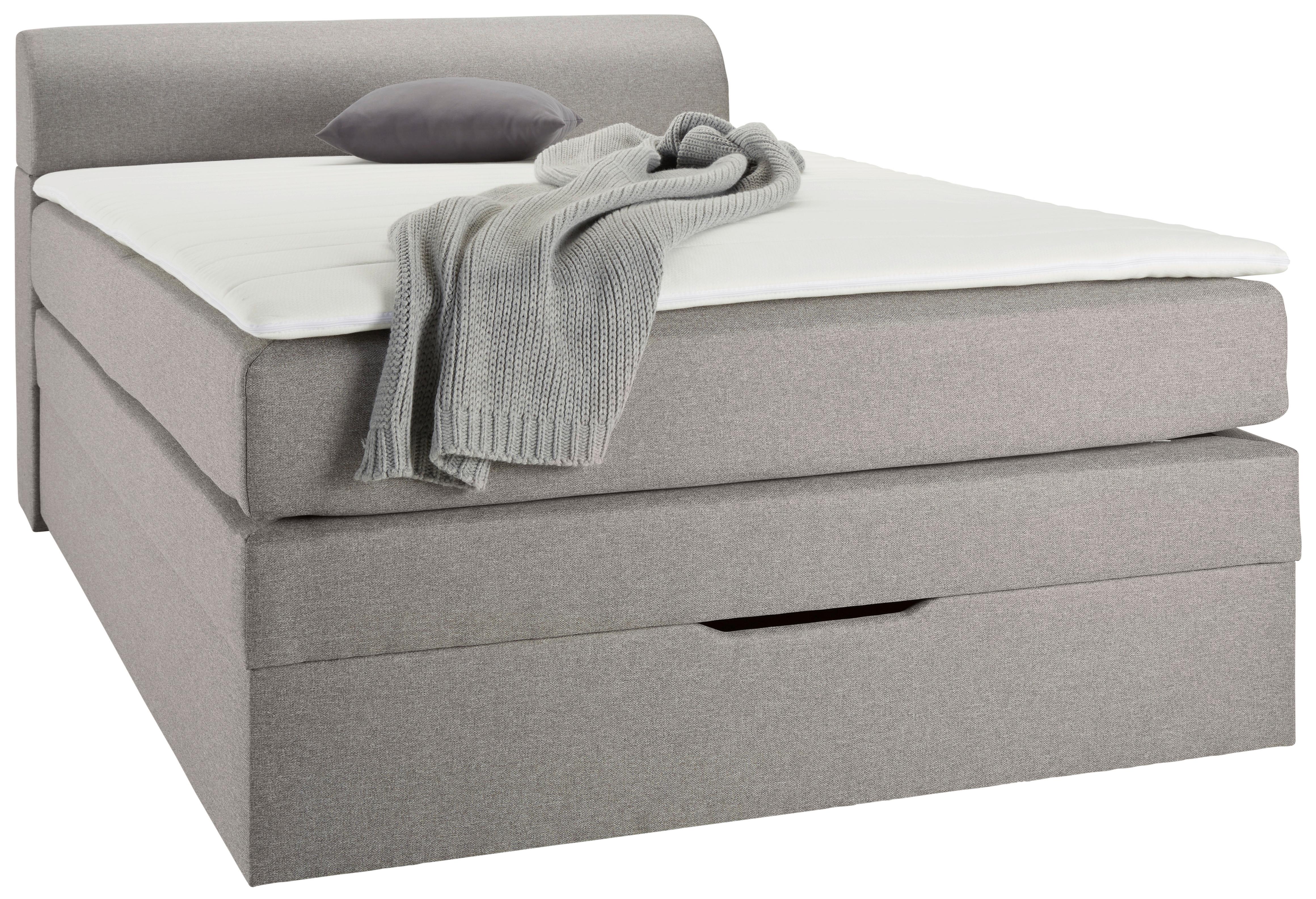 Boxspringbett in Grau ca. 100x200cm - Schwarz/Grau, Konventionell, Kunststoff/Textil (100/200cm) - Based