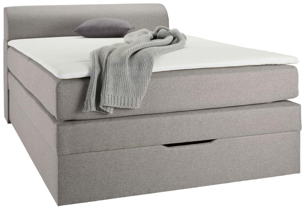 Boxspringbett in Grau ca. 100x200cm - Schwarz/Grau, Konventionell, Kunststoff/Textil (100/200cm) - Based