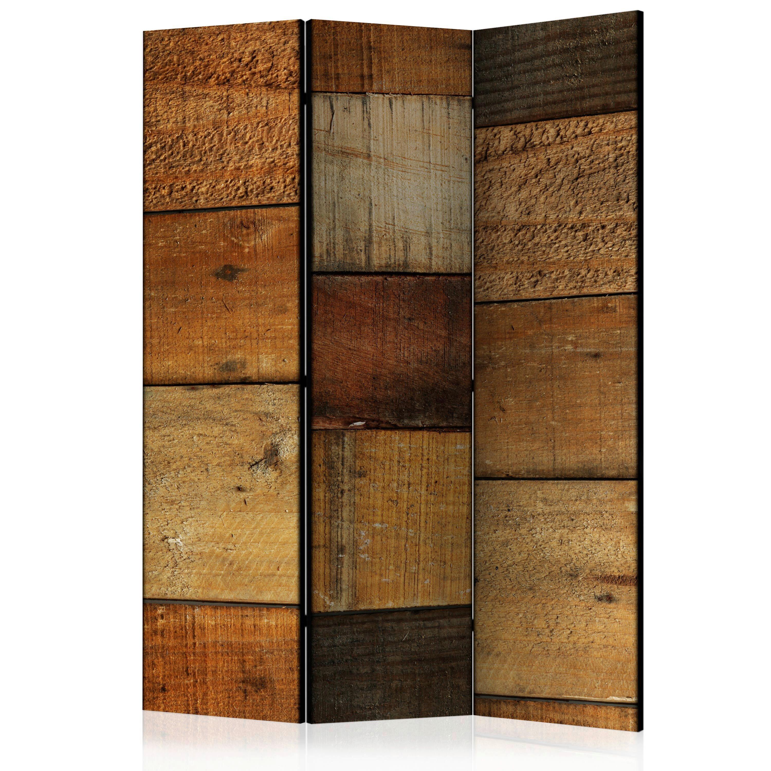 Paravan Wooden Patterns, 3-Delni, Dvostranski - barve konjaka/rjava, Basics, tekstil/les (135/172/3cm) - artgeist