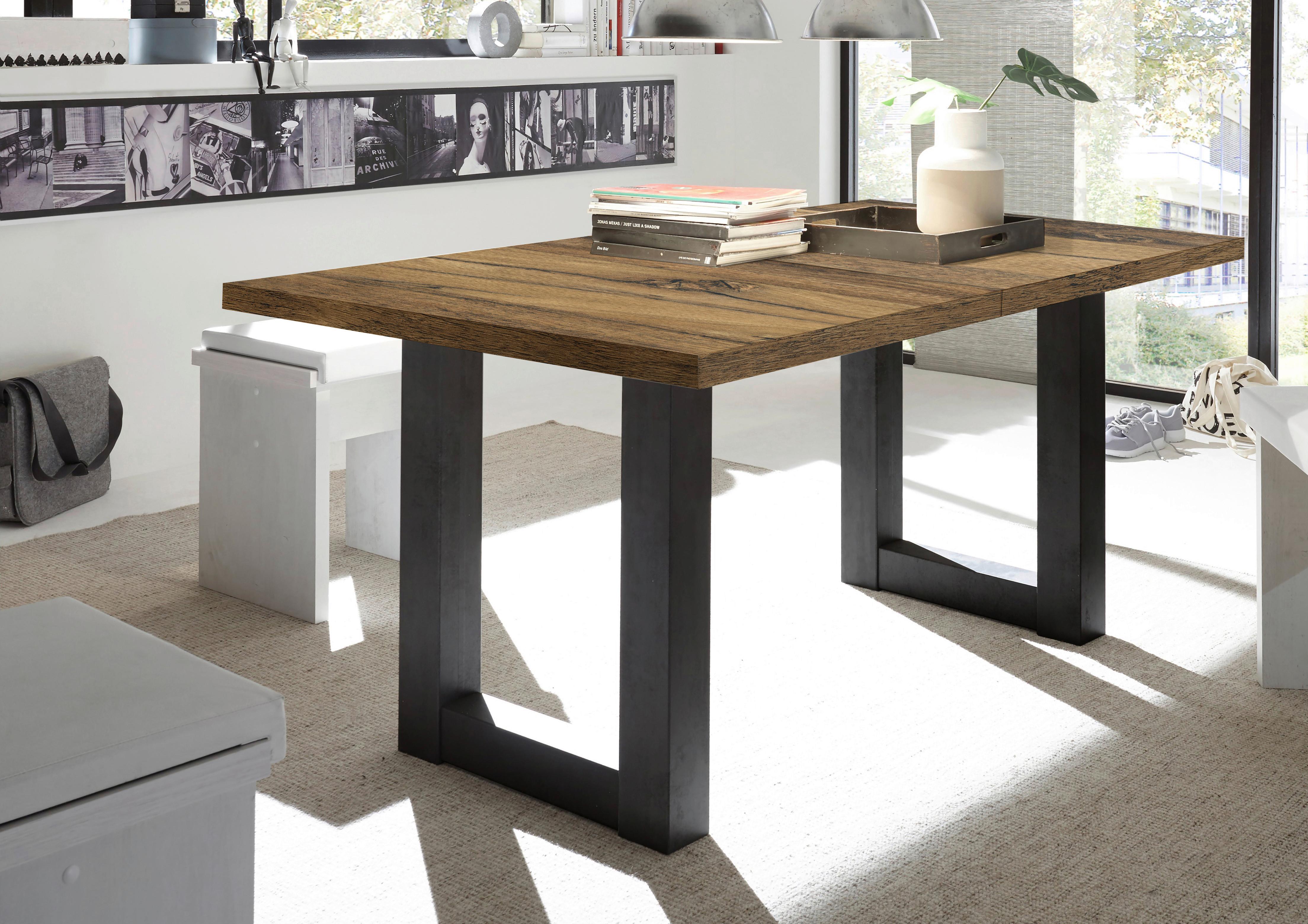 Ausziehtisch Dinner Konzept in Schwarz/Eichefarben - Eichefarben/Schwarz, MODERN, Holzwerkstoff (140-190/90/76cm) - Mömax