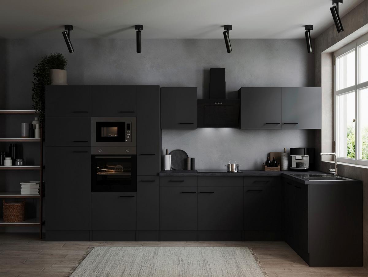 Kotna Kuhinja Z Aparati Oliver, 370x172cm - temno siva/črna, Design, kovina/leseni material (370/172cm) - Respekta