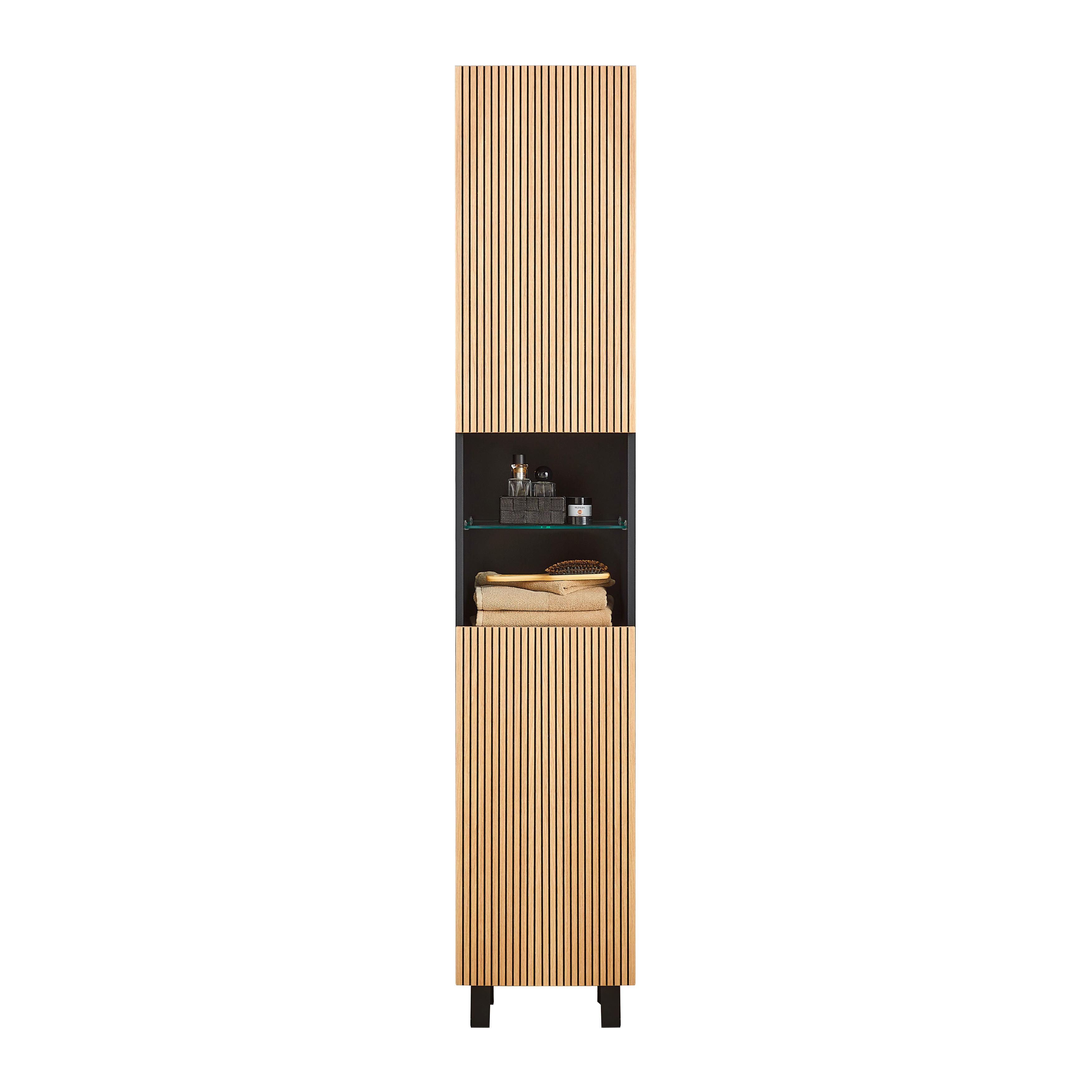 Hochschrank Venezia in Schwarz/Eichefarben - Eichefarben/Schwarz, LIFESTYLE, Glas/Holzwerkstoff (35/195/32cm) - Mömax