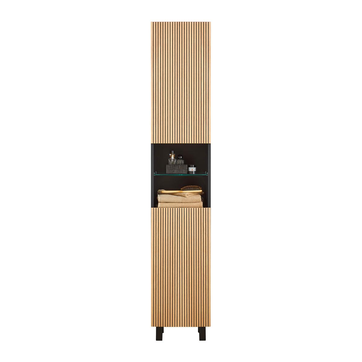 Hochschrank Venezia in Schwarz/Eichefarben - Eichefarben/Schwarz, Lifestyle, Glas/Holzwerkstoff (35/195/32cm) - Mömax