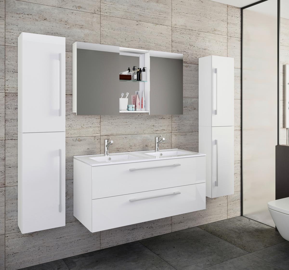 Badezimmer Budasi 5-tlg. ca. 178 cm Weiß - Alufarben/Weiß, MODERN, Keramik/Holzwerkstoff (178cm) - MID.YOU