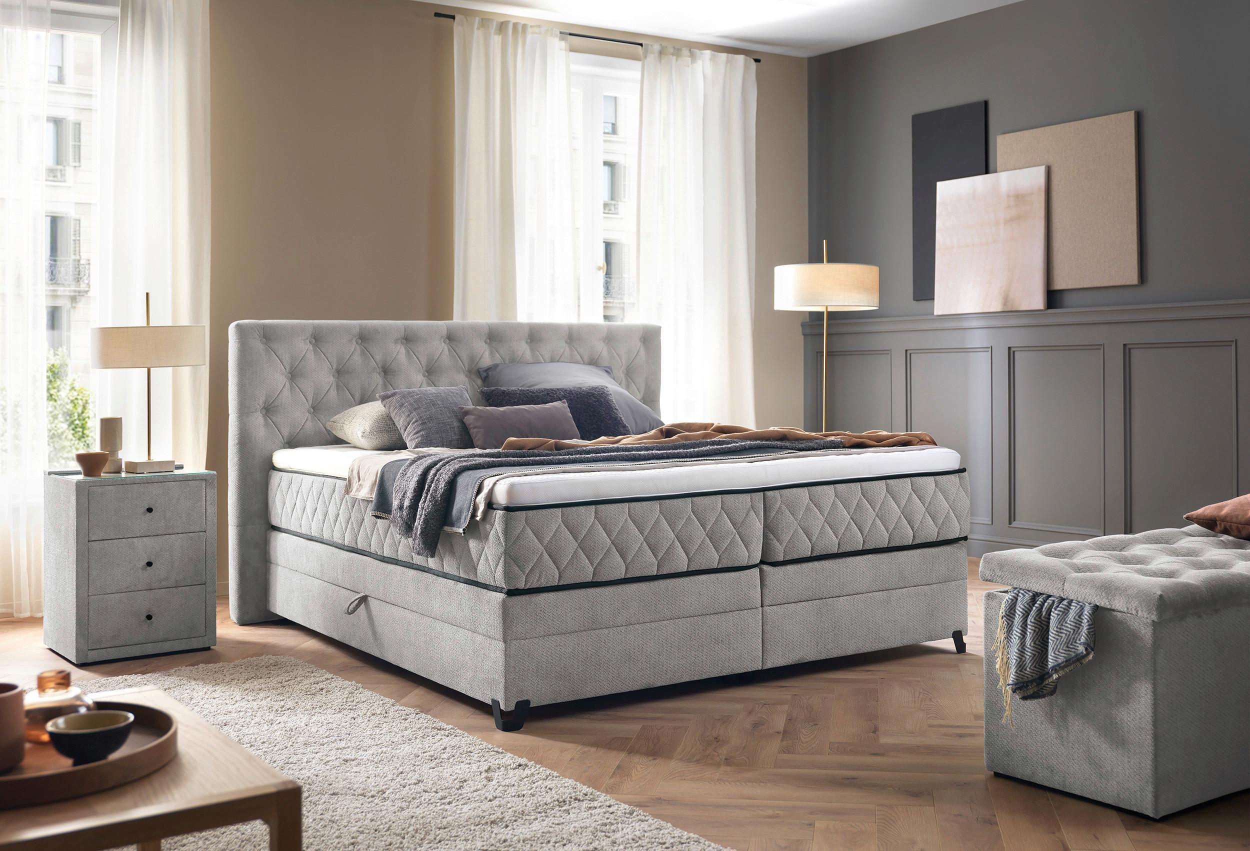Boxspring Krevet Carmen - srebrne boje/tirkizna, Konvencionalno, drvni materijal/drvo (180/200cm) - Modern Living