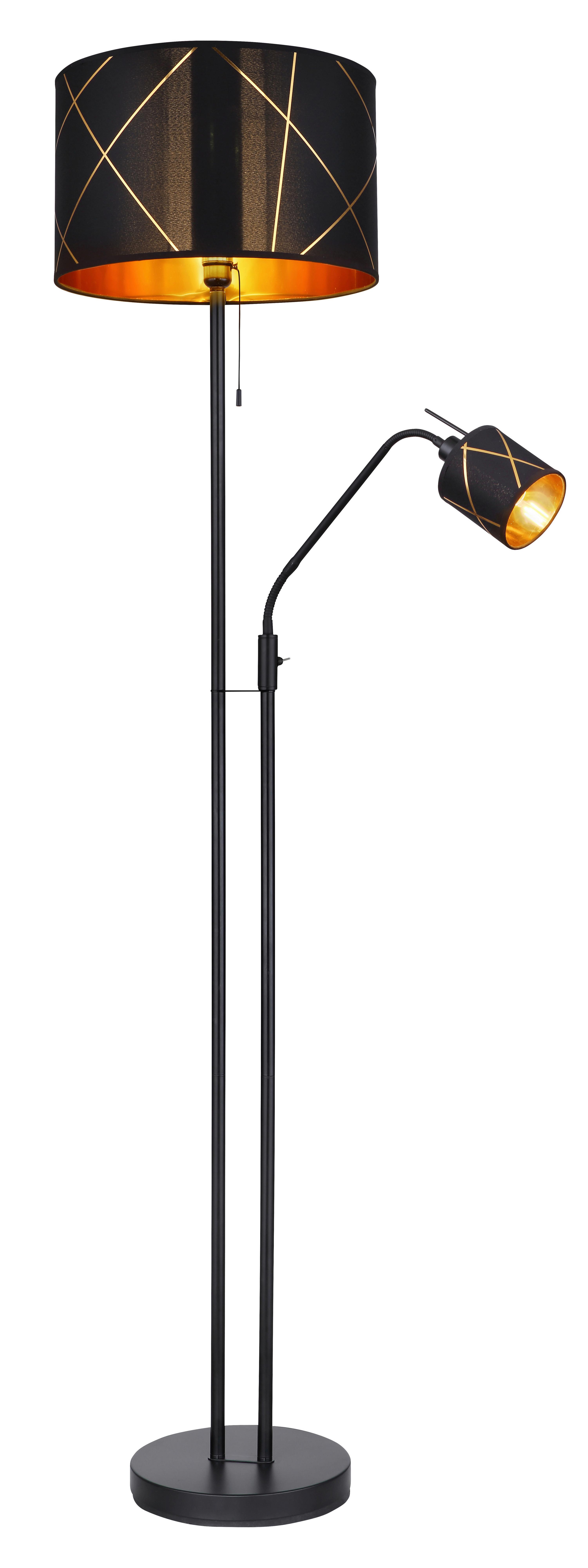 Stehleuchte Bemmo in Schwarz max. 40 Watt - Goldfarben/Schwarz, Design, Kunststoff/Textil (40/175cm) - Globo