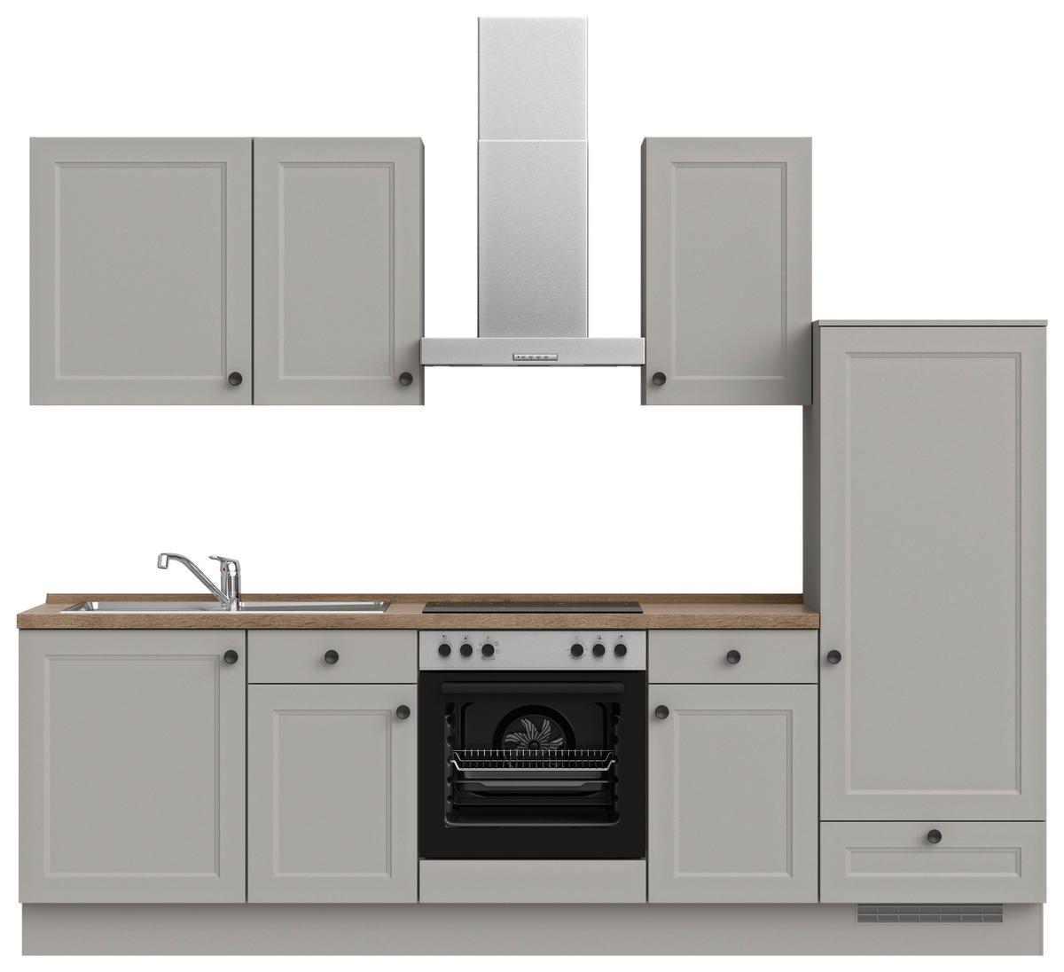 Küchenblock Cascada Low m. Geräten Grau - Eiche dunkel/Schwarz, MODERN, Holzwerkstoff/Metall (270cm) - Nobilia