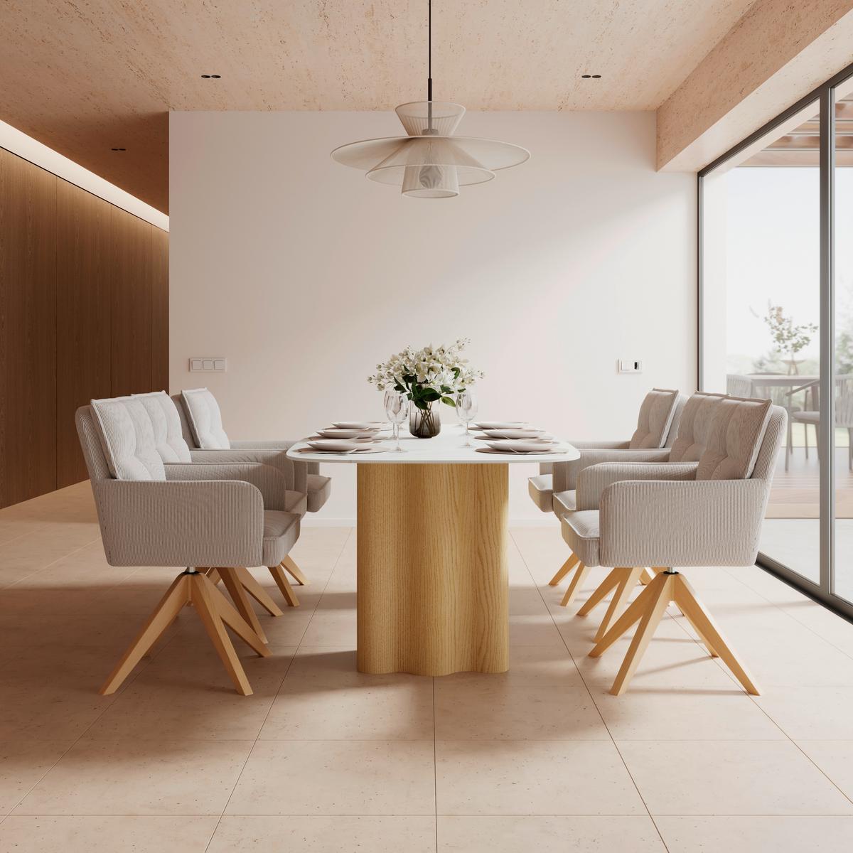 Étkezőasztal Elenya - tölgyfa színű/fehér, Modern, faalapú anyag/kő (200/76/100cm) - Bessagi Home