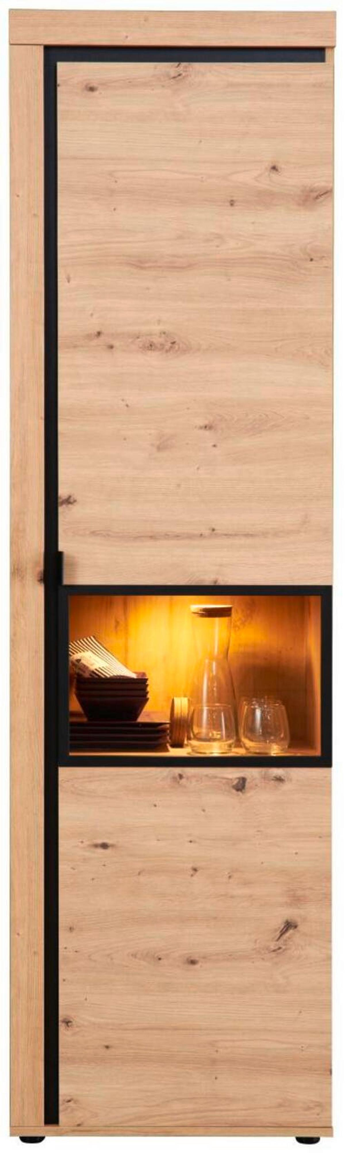 Vitrina Nyon - boje hrasta/crna, Moderno, staklo/drvni materijal (56,8/200,1/40,5cm) - Modern Living