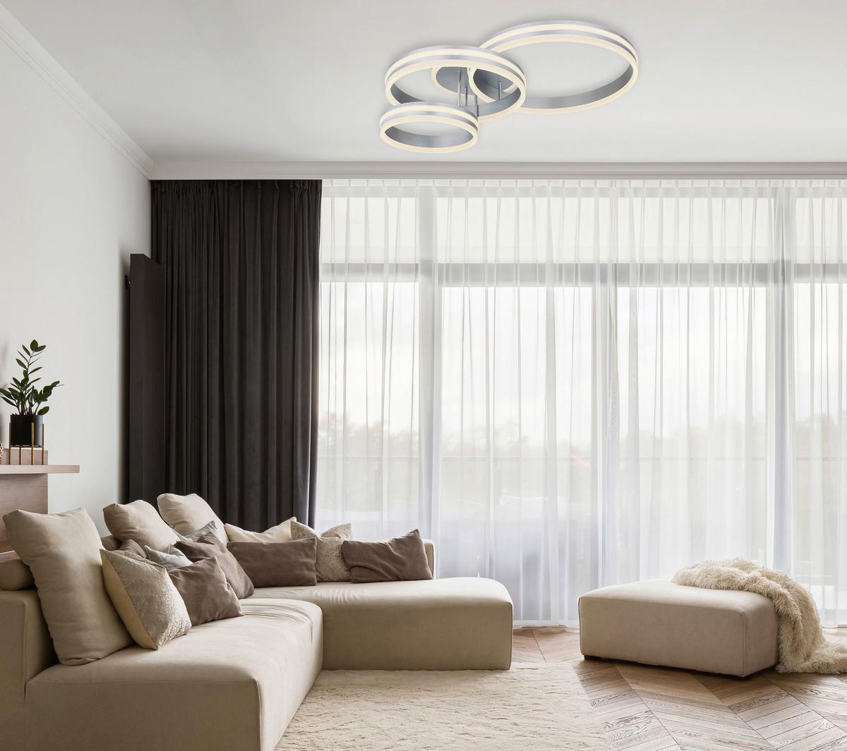 Stropna Led-svetilka Rubio, S Sijalko - siva/opal, Design, kovina/umetna masa (80/60/20cm)