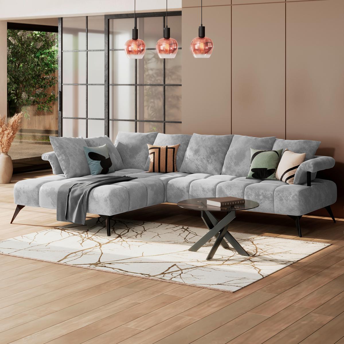 Kutna Garnitura Vanessa New - svijetlo siva/crna, Moderno, tekstil/metal (200/297cm) - Modern Living