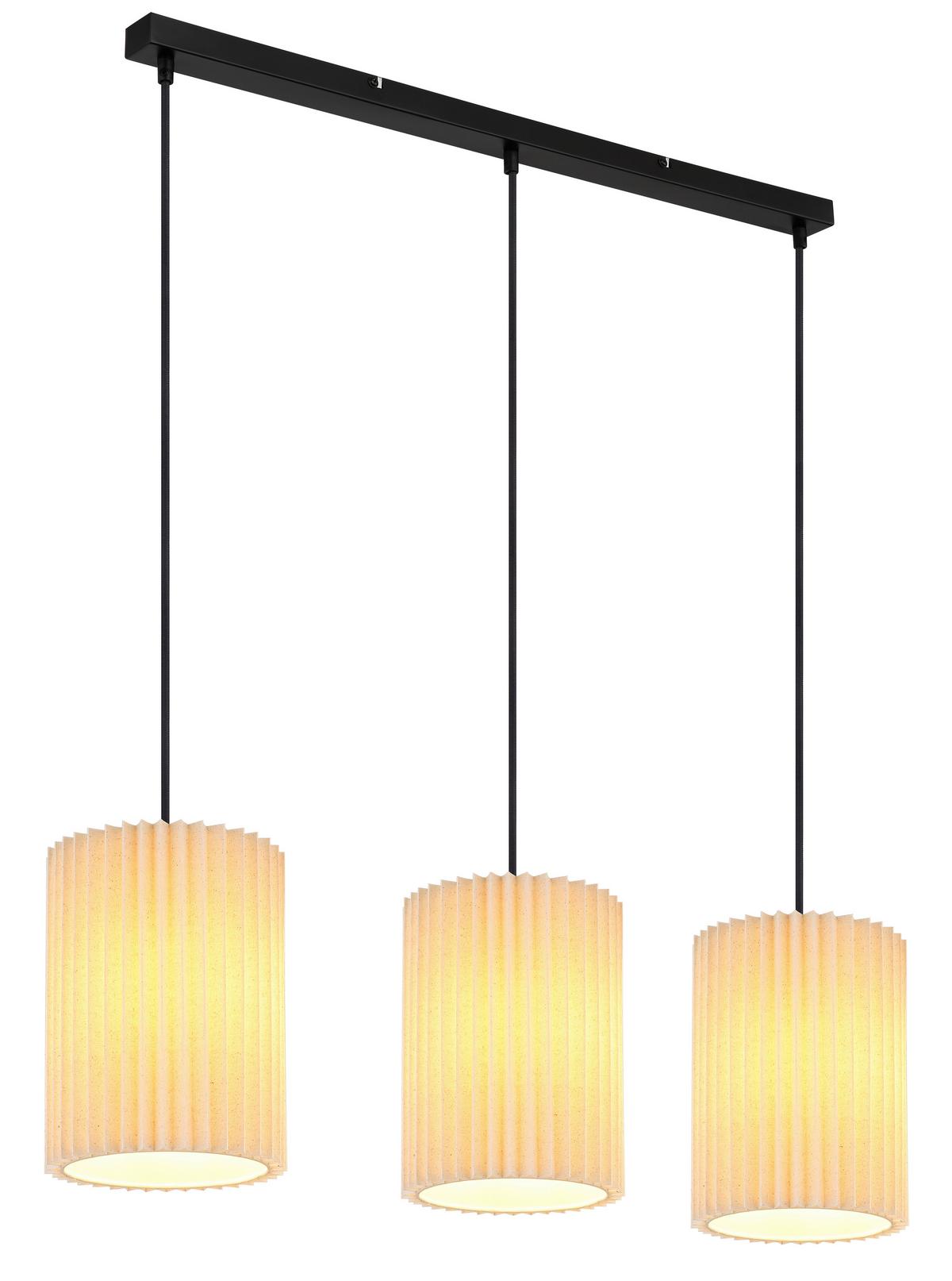 HÄNGELEUCHTE 15757-3H PAGE - Schwarz/Naturfarben, Basics, Textil/Metall (85/20/120cm) - Globo