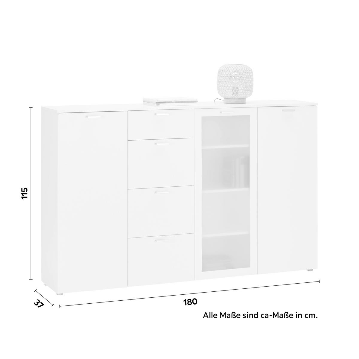 Komoda Xeno, Bela, Mlečno Steklo - bela, Konvencionalno, umetna masa/leseni material (180/115/37cm) - Mömax