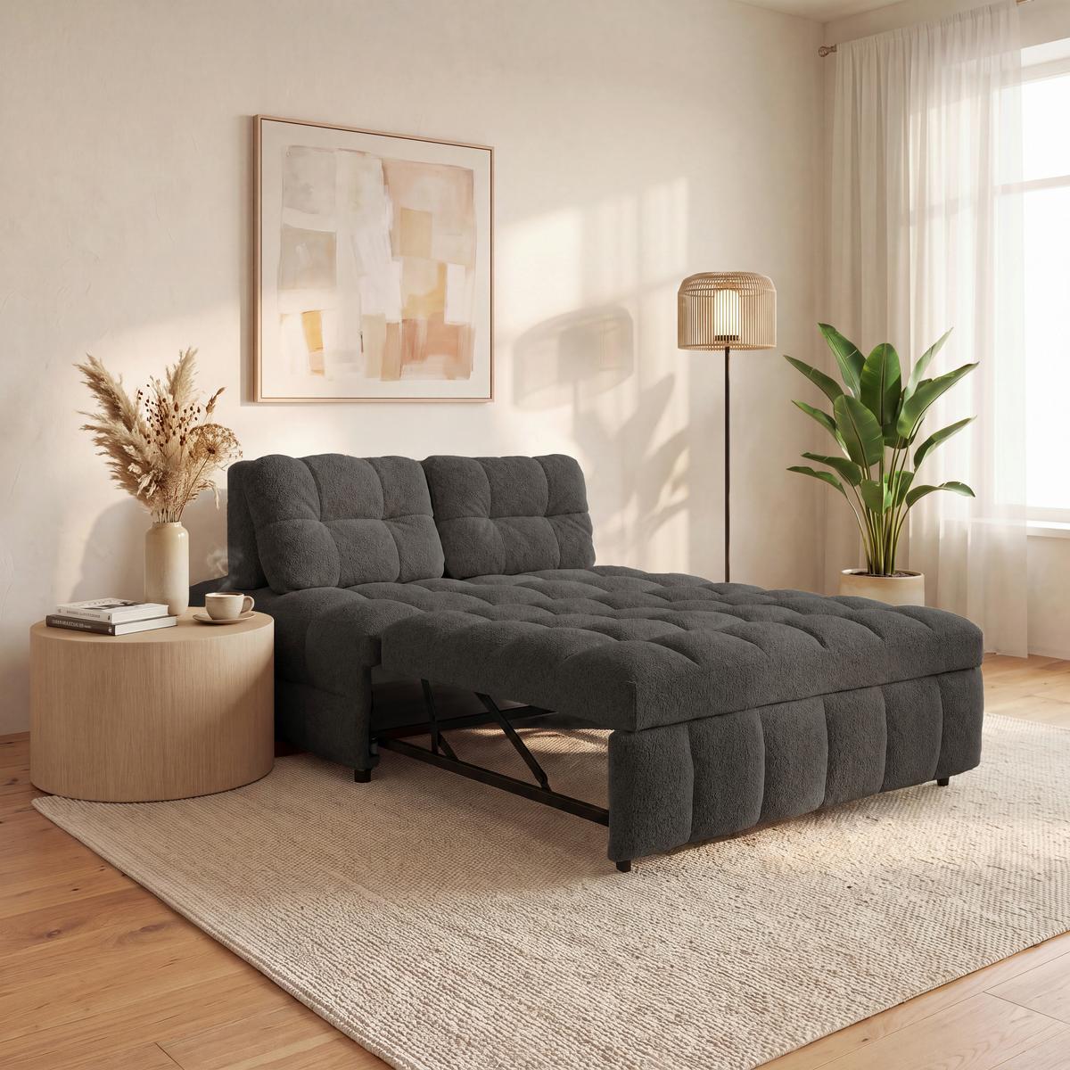 Schlafsofa Liara Webstoff Dunkelgrau - Dunkelgrau/Schwarz, MODERN, Holz/Textil (137/87/110cm) - Bessagi Home
