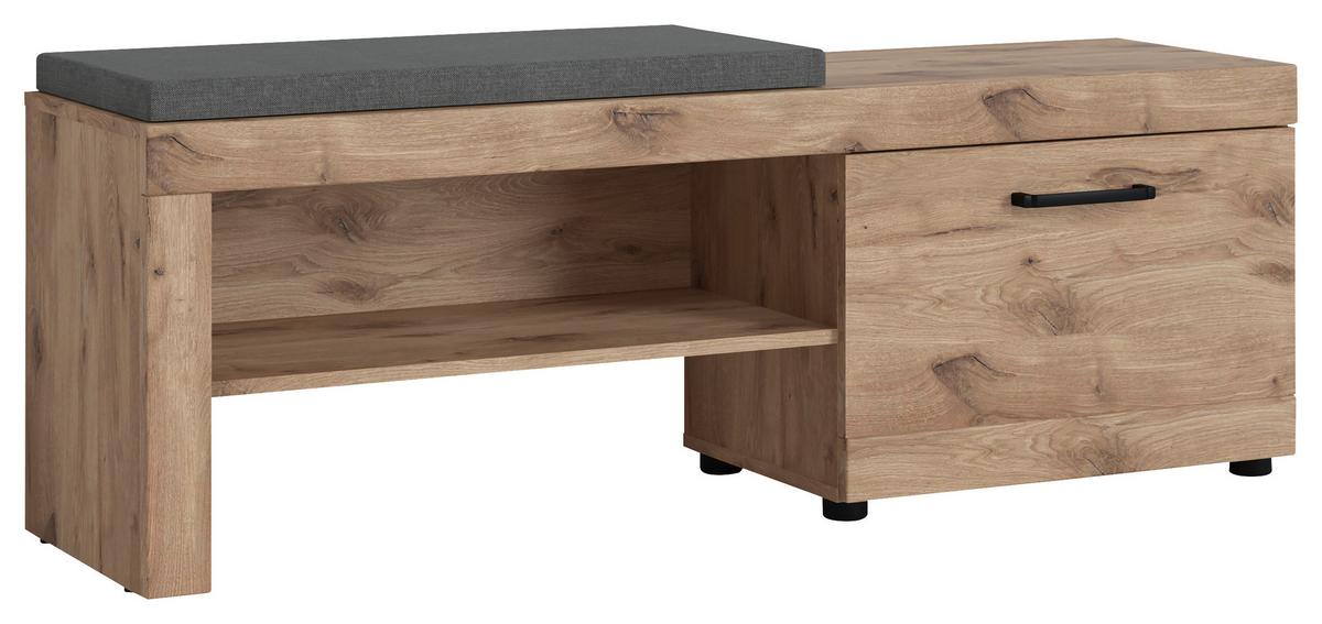Klupa Roxy - boje hrasta/tamno siva, Design, drvni materijal/metal (140/51,9/37,9cm) - Modern Living