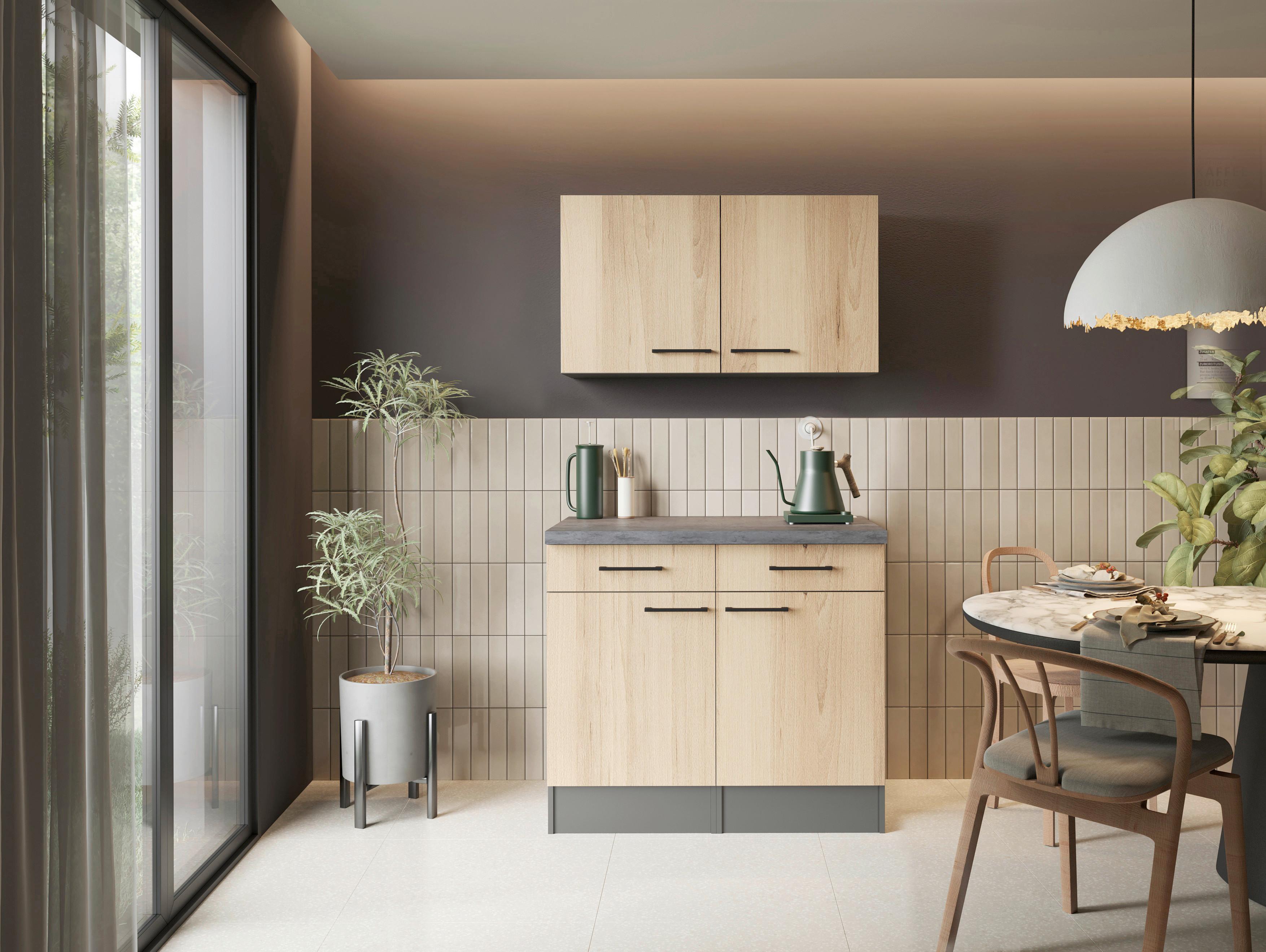 Buffet Oliver Grau/Eiche - Schwarz/Eiche Artisan, Trend, Holzwerkstoff/Metall (100/200/60cm) - Respekta