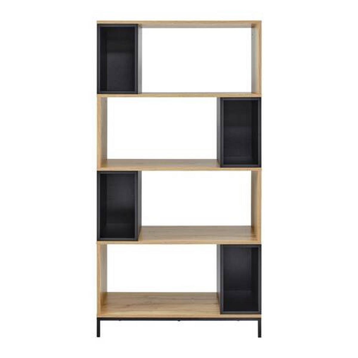 Polcos Szekrény Megy - fekete/tölgyfa, Modern, fém (80/158/40cm) - Bessagi Home