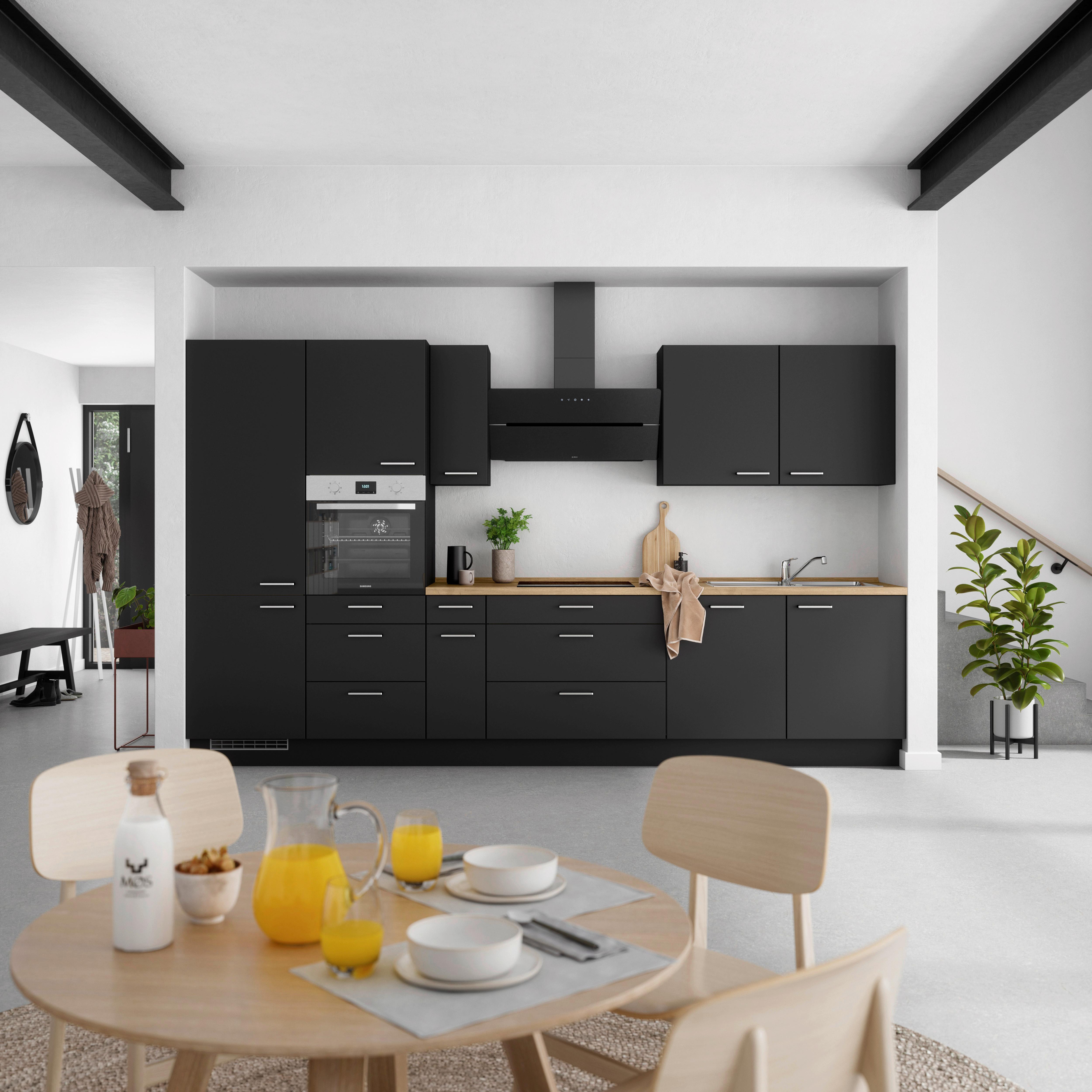 Küchenblock Touch High m. Geräten Schwarz - Edelstahlfarben/Eichefarben, MODERN, Holzwerkstoff/Metall (360cm) - Nobilia