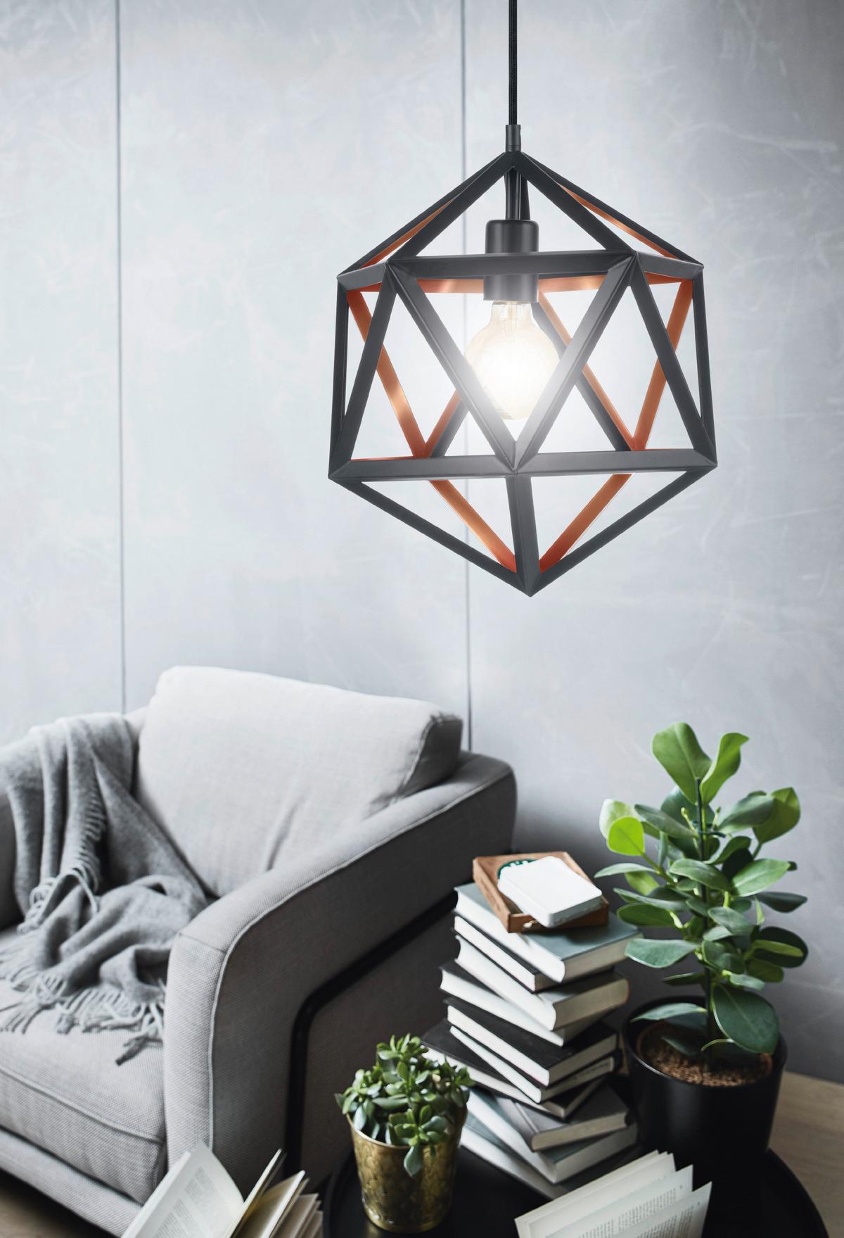 Hängeleuchte 43348* Embleton 1 - Schwarz/Kupferfarben, Design, Metall (30.5/110cm) - Eglo