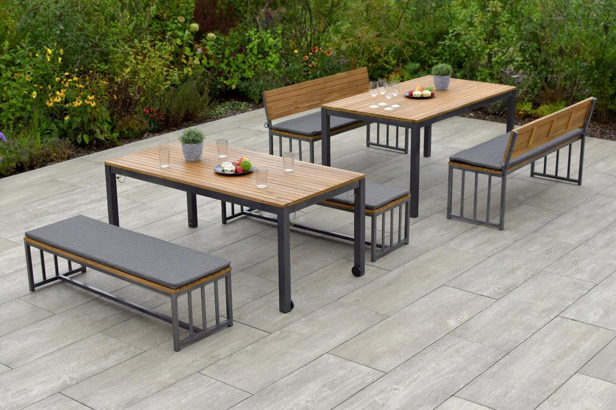 Gartenmöbel Set 10-tlg. Milos Echtholz/Metall mit Auflagen - Dunkelgrau/Graphitfarben, KONVENTIONELL, Holz/Textil - Gardenson