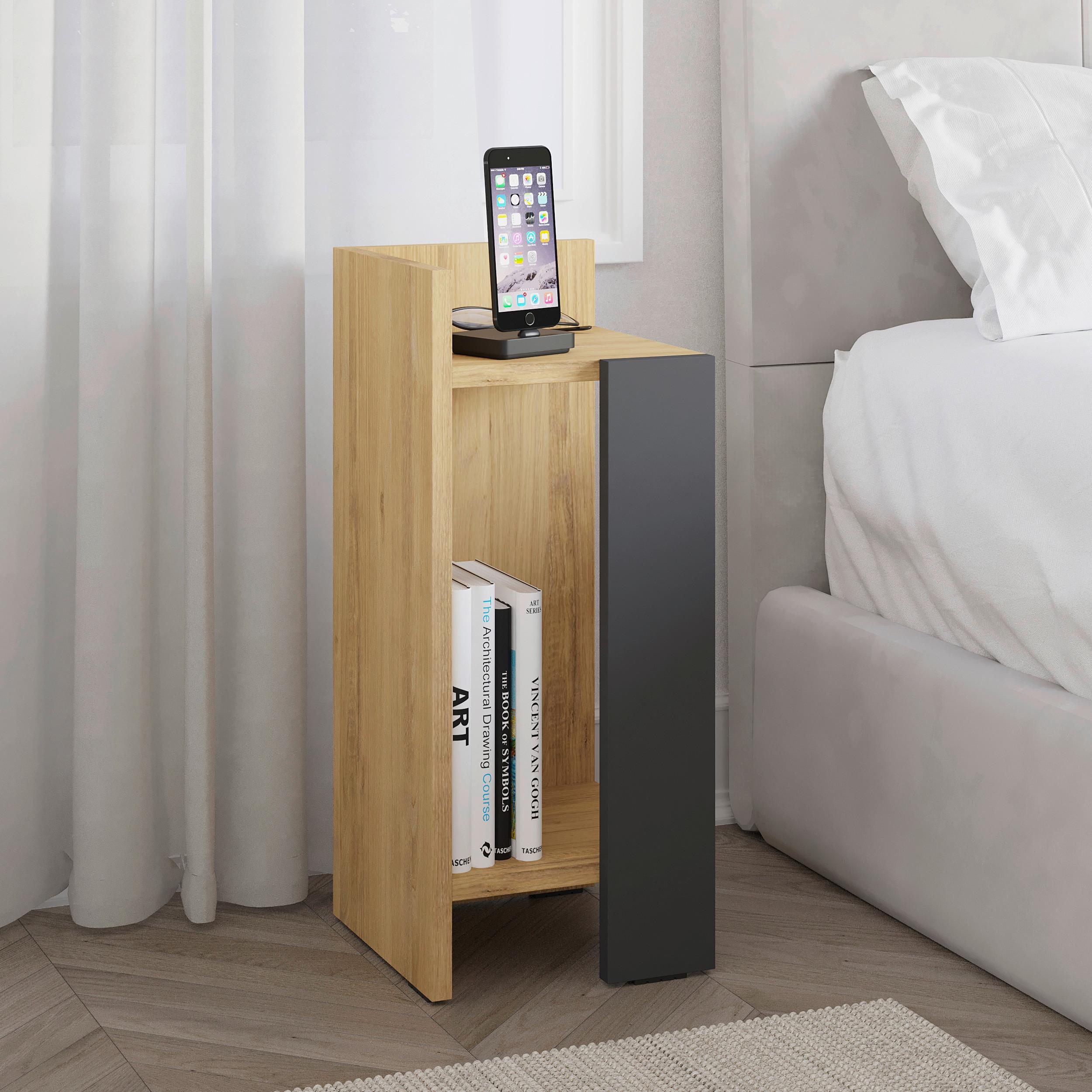 Nachttisch Elos ca. 27x60x25 cm Eichefarben - Eichefarben/Anthrazit, Design, Holzwerkstoff (27/60/25cm) - Livetastic
