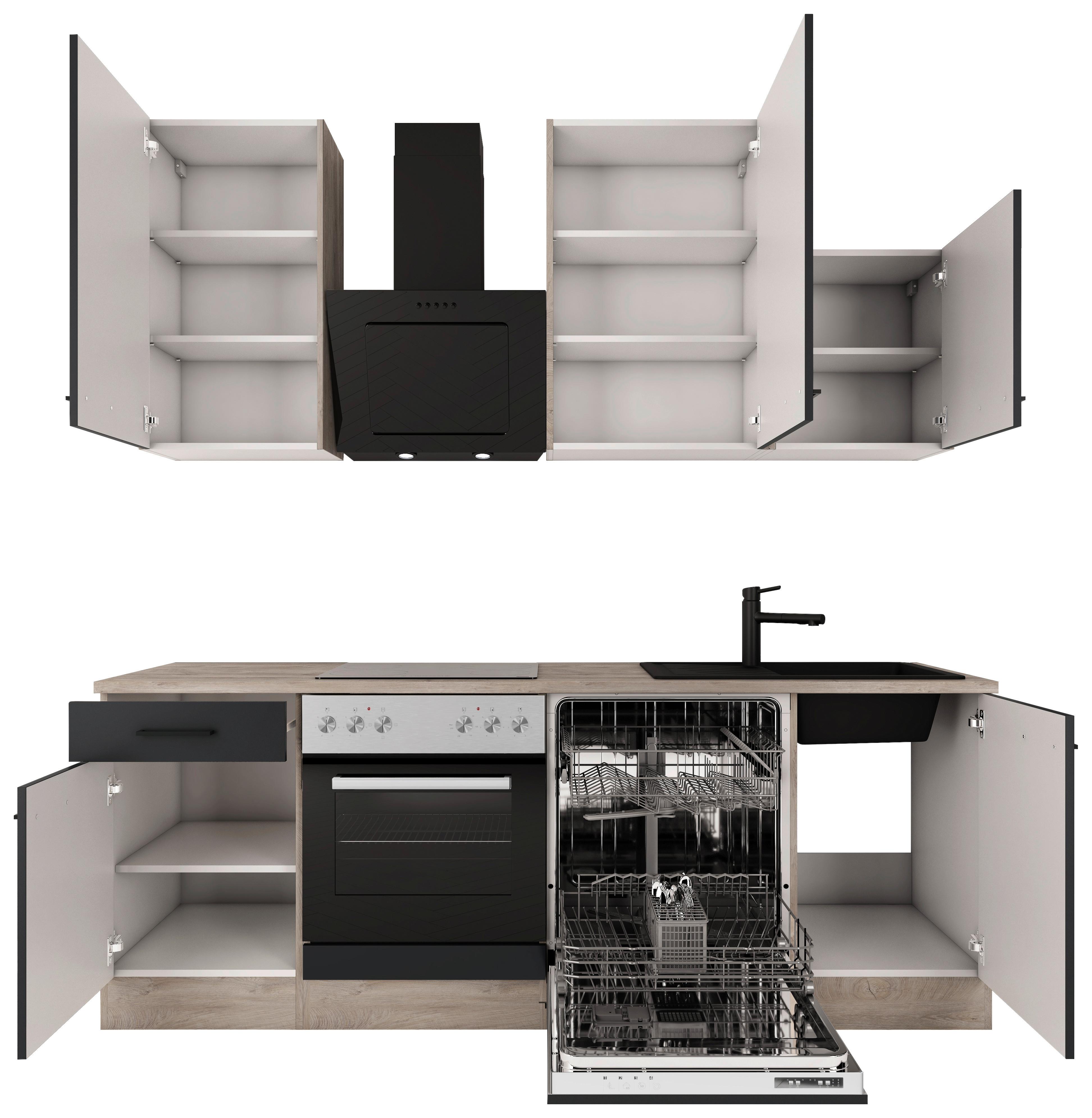 Kuhinjski Blok Z Aparati Capri, Črna, Barva Hrasta - črna/barve hrasta, Basics, kovina/leseni material (220cm) - FlexWell