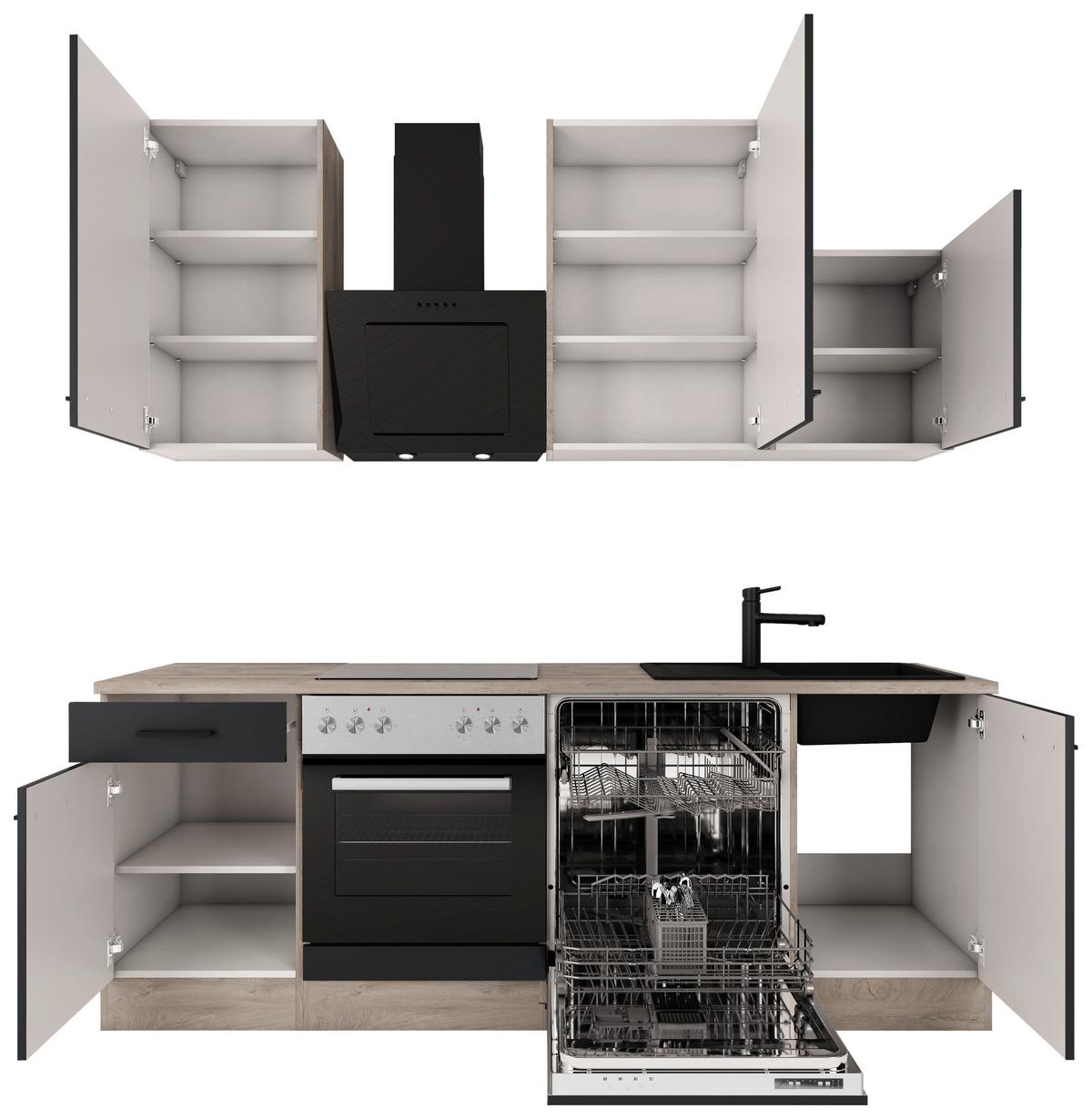 Kuhinjski Blok Z Aparati Capri, Črna, Barva Hrasta - črna/barve hrasta, Basics, kovina/leseni material (220cm) - FlexWell