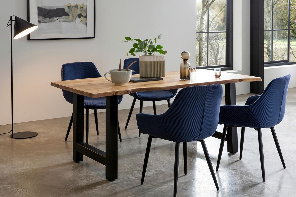 Set Naslanjačev Cord, Temno Modra, 2-Delni - črna/temno modra, Moderno, kovina/tekstil (64/86/59cm) - Livetastic