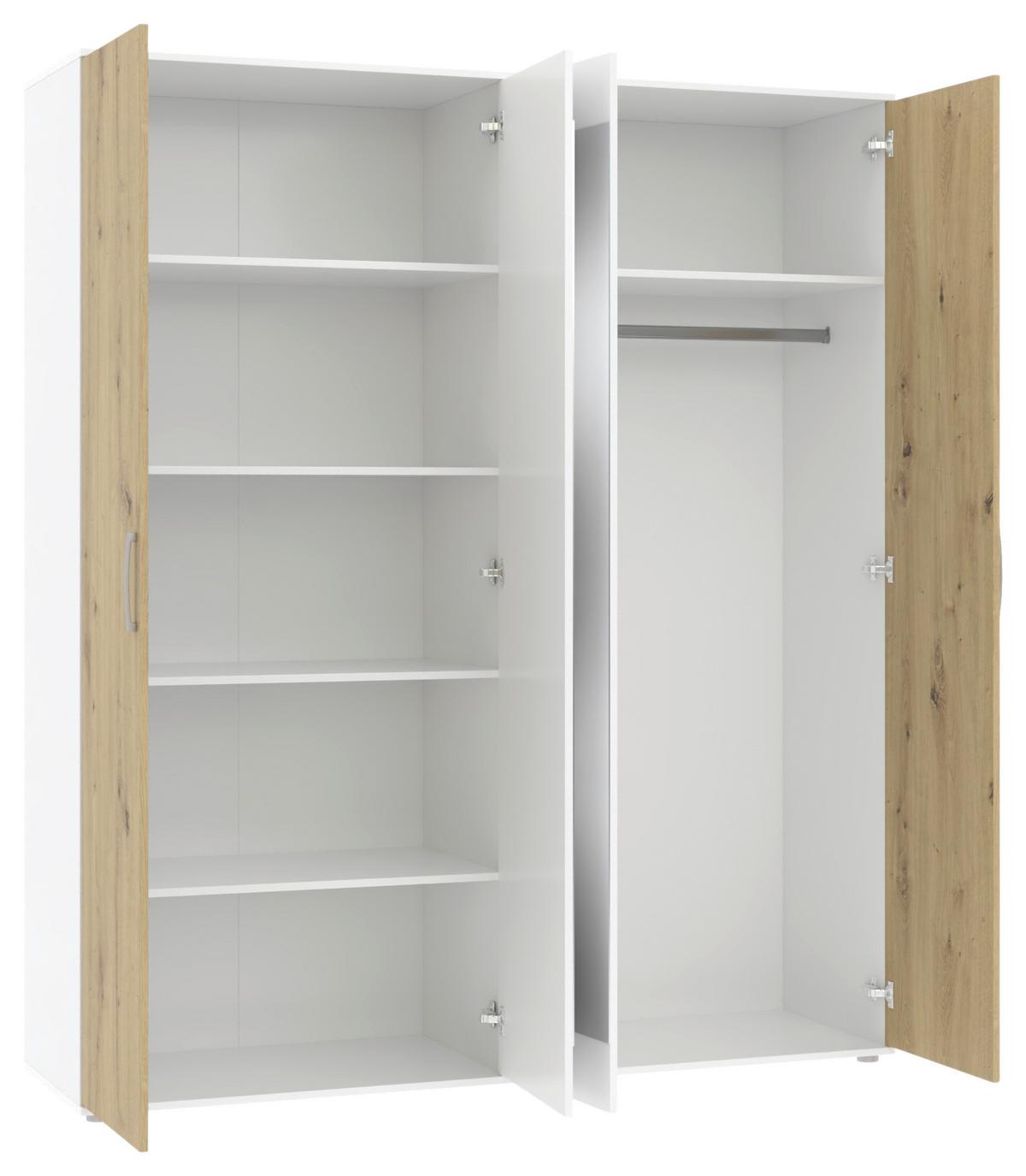 Drehtürenschrank Jan Weiß/Eiche Artisan - Chromfarben/Weiß, KONVENTIONELL, Glas/Holzwerkstoff (180/210/52cm) - Mömax