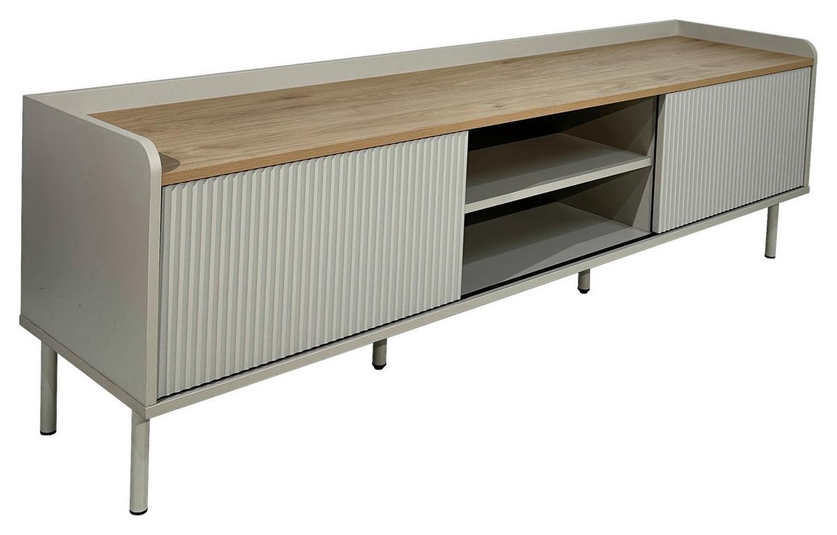 KOMODA NISKA SNOW - kolor dębowy/jasnoszary, Design, materiał drewnopochodny/metal (180/54/40cm) - Milino