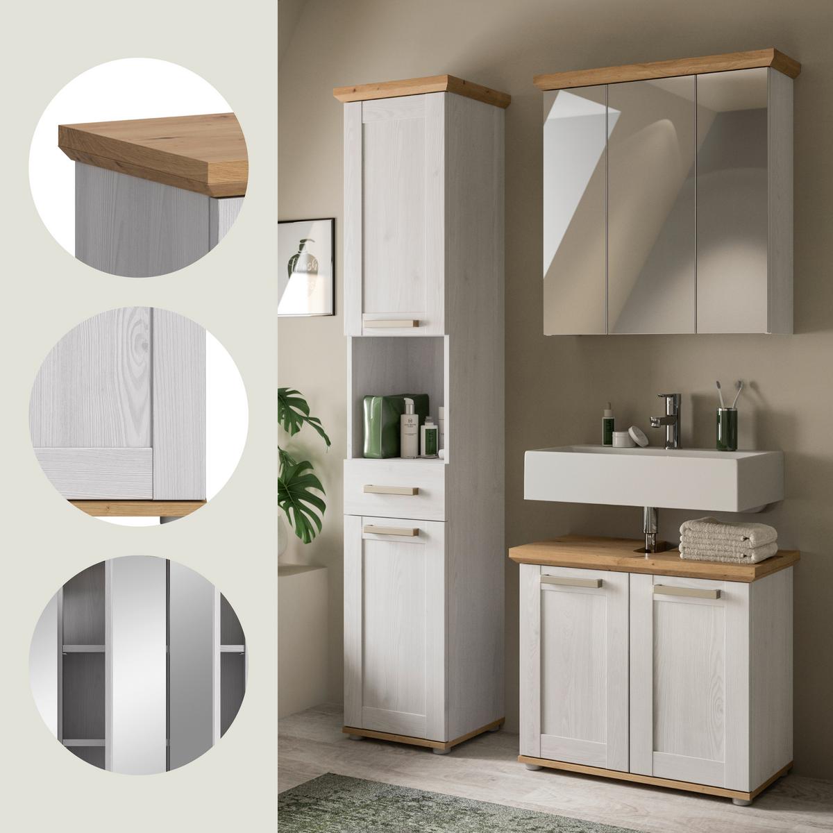 Badezimmer Verona Lärchenfarben/Eiche Artisan - Silberfarben/Lärchefarben, Trend, Glas/Holzwerkstoff (108cm) - MID.YOU