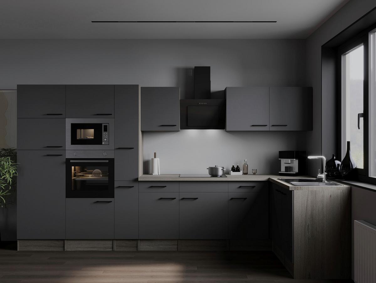 Kotna Kuhinja Z Aparati Oliver, 370x172cm - črna/siva, Design, kovina/leseni material (370/172cm) - Respekta