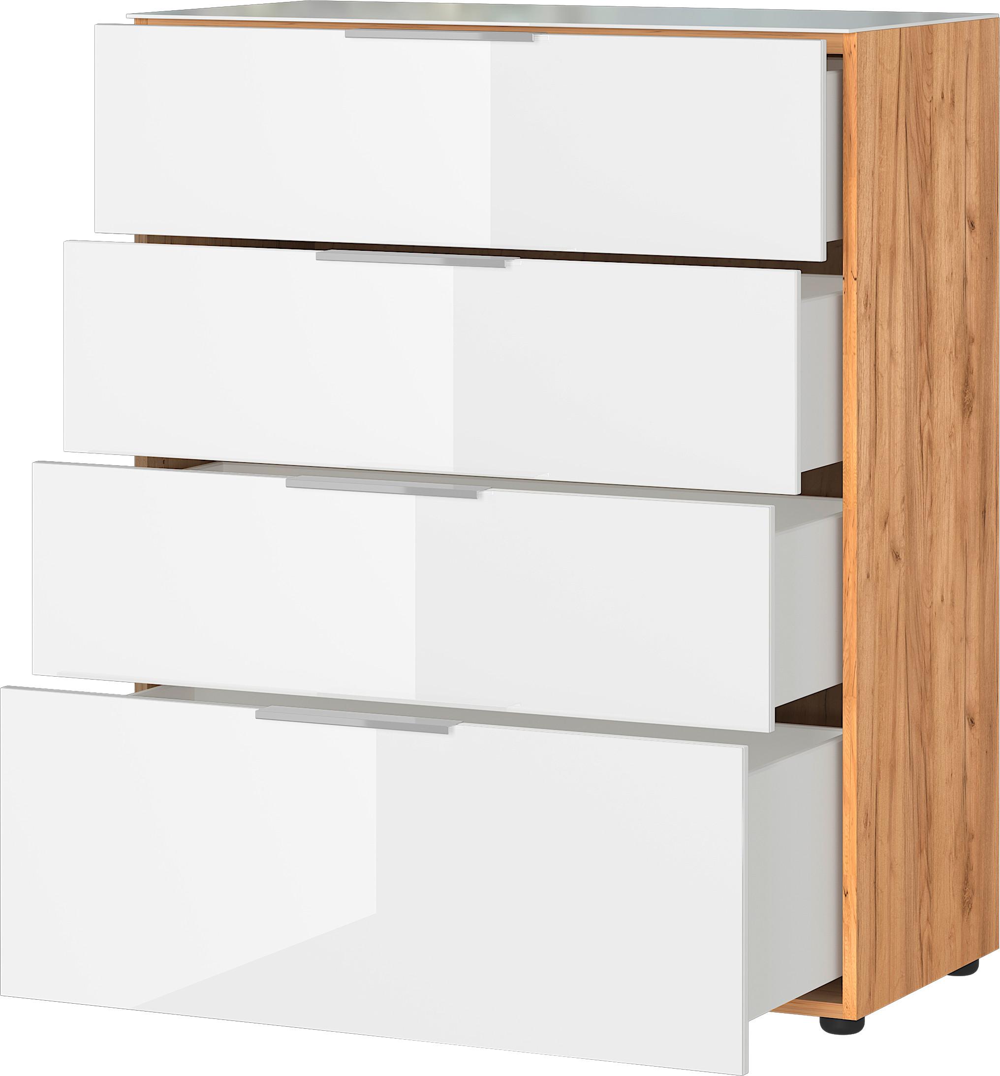 Kommode Oakland in Weiss/Eichefarben - Chromfarben/Weiss, Modern, Glas/Holzwerkstoff (83/102/42cm) - Premium Living