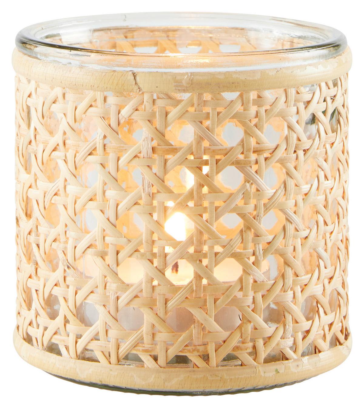 Suport de lumânare antivânt Wien I -Paz - străveziu/culoare natur, Basics, sticlă/materiale naturale (10cm) - Modern Living