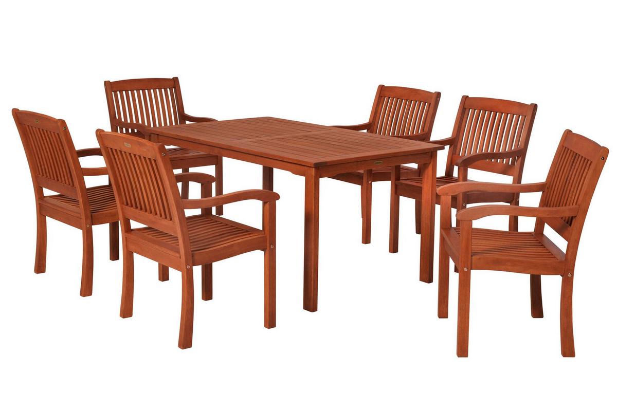 Gartentischgruppe Maracaibo 7-tlg. - Eukalyptusholzfarben, KONVENTIONELL, Holz - Gardenson