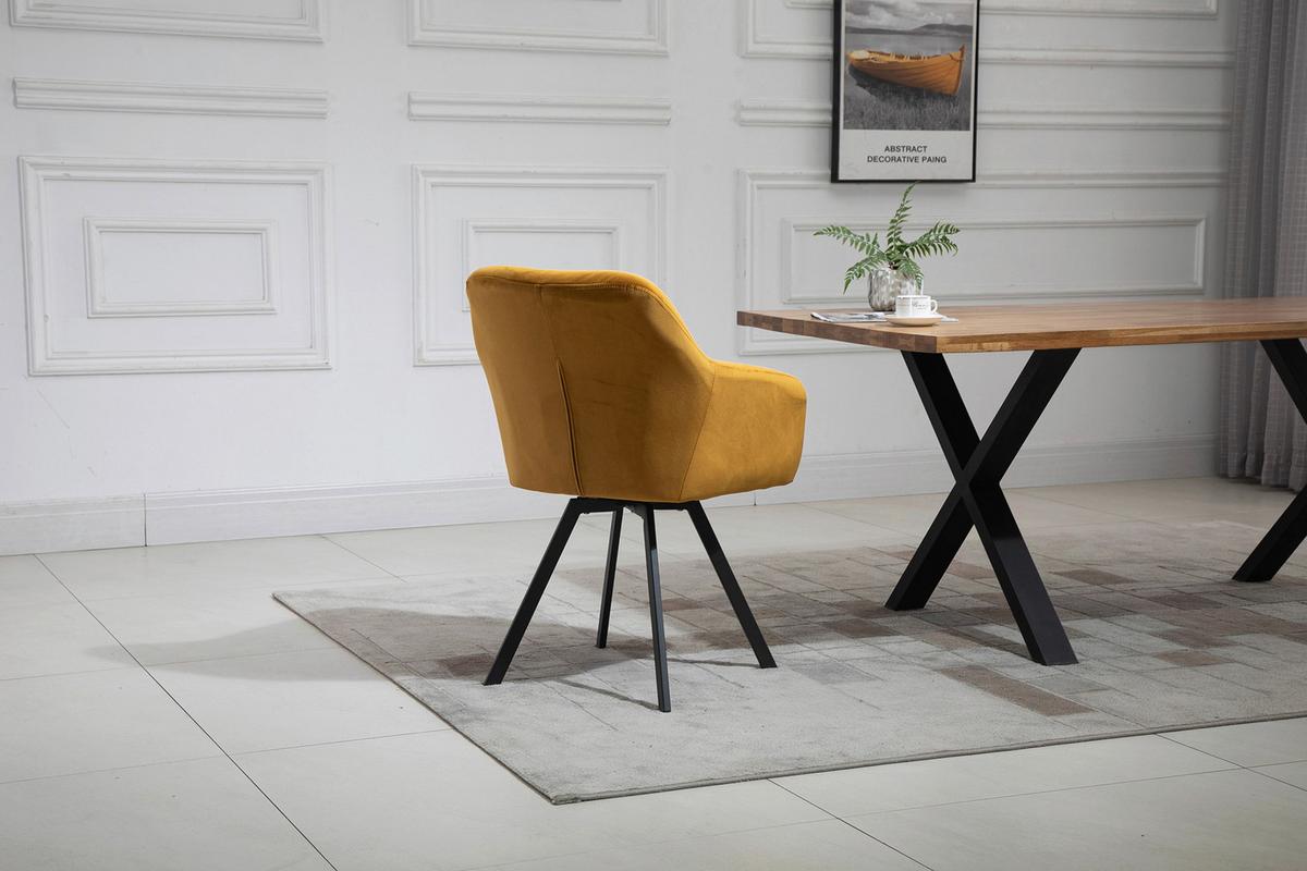 Naslanjač Samt Gorčično Rumena, Vrtljiv - črna/gorčično rumena, Moderno, kovina/tekstil (61/85/62cm) - Livetastic