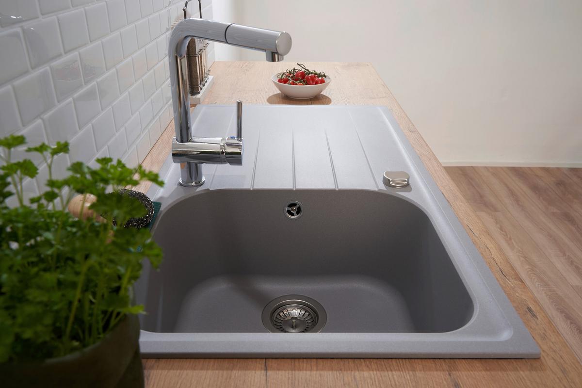 Granitspüle Orlando ca. 86x20,9x50 cm Grau - Grau, Trend, Stein (86/20,9/50cm) - Respekta