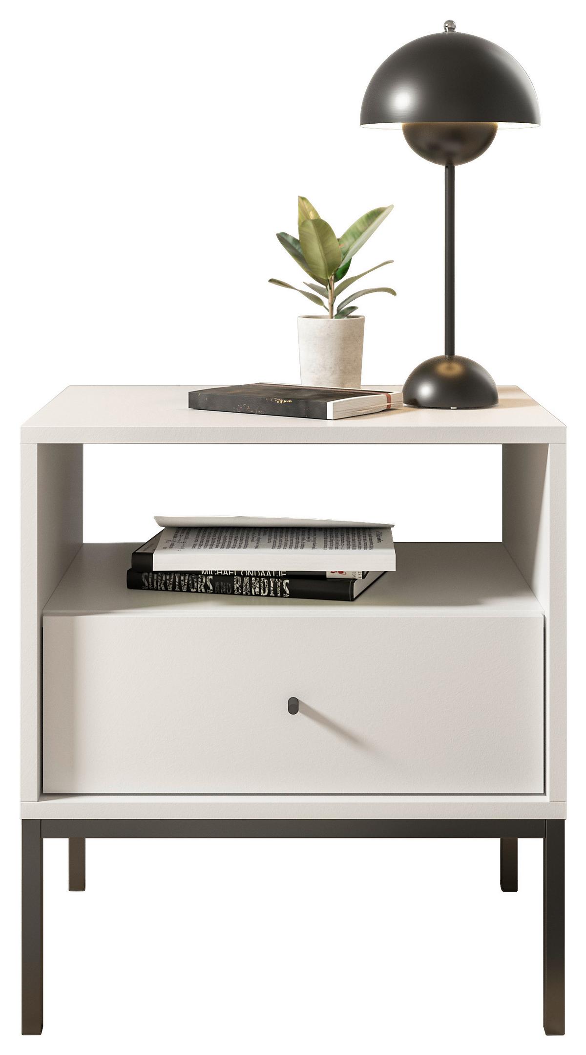 SZAFKA NOCNA INES - czarny/biały, Modern, materiał drewnopochodny/metal (54/56/39cm) - MID.YOU