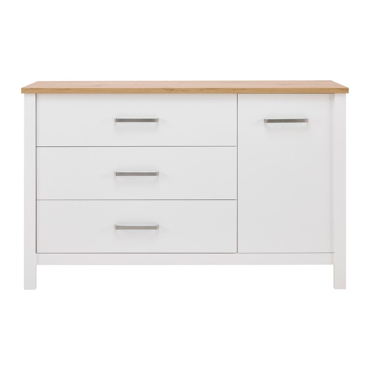 Sideboard Sicilia Weiß/Eiche - Silberfarben/Weiß, ROMANTIK / LANDHAUS, Holzwerkstoff/Metall (148/92/45cm) - Mömax