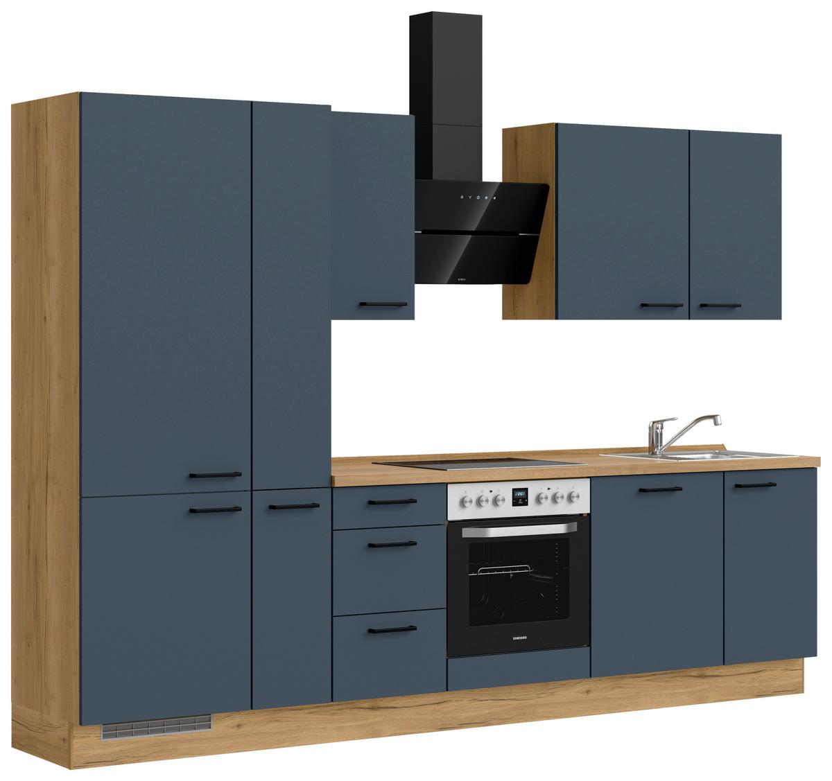 Küchenblock Easytouch High m. Geräten Dunkelblau - Eichefarben/Schwarz, MODERN, Holzwerkstoff/Metall (300cm) - Nobilia