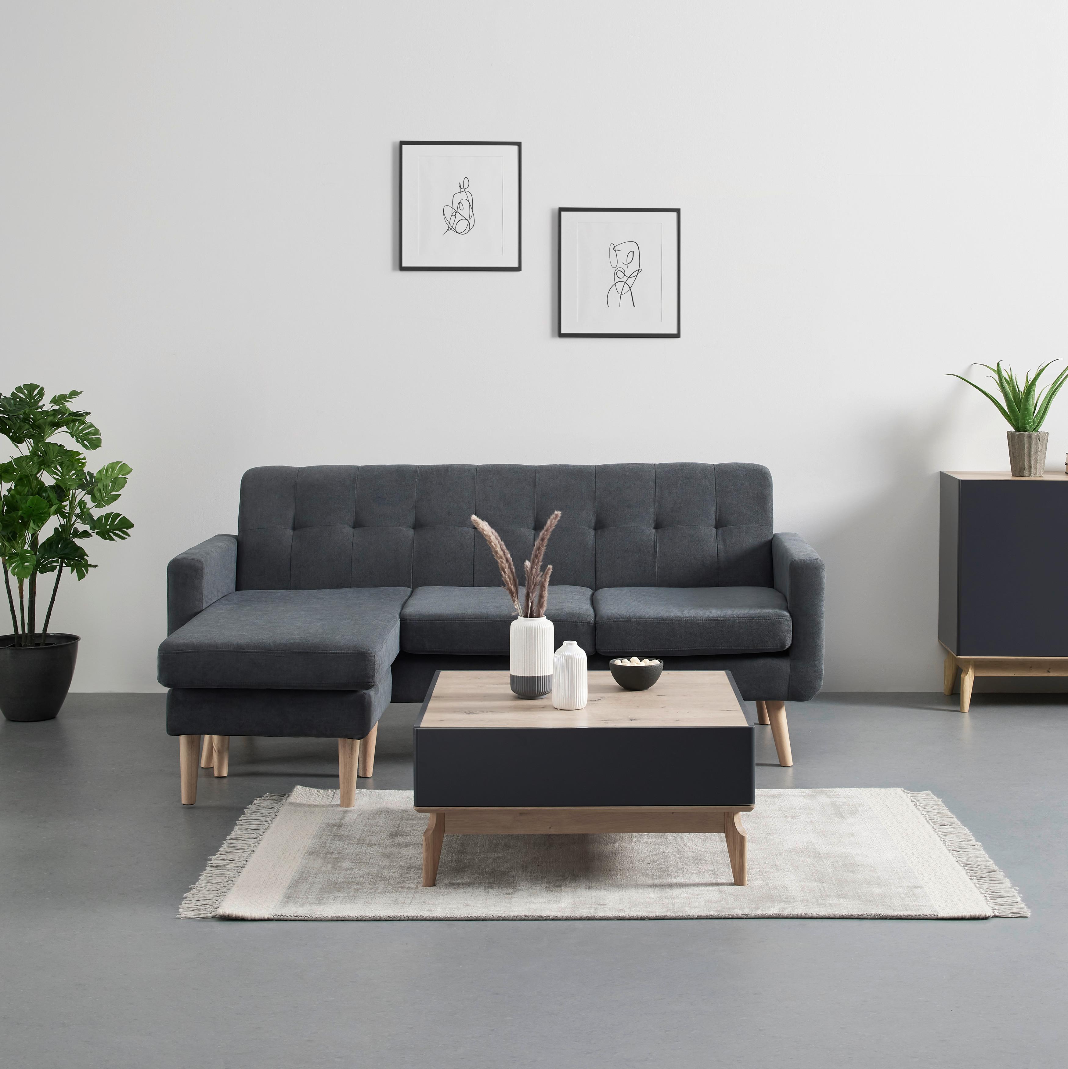 Wohnlandschaft Tamara in Dunkelgrau - Dunkelgrau/Naturfarben, MODERN, Holz/Textil (198/83/143cm) - Bessagi Home
