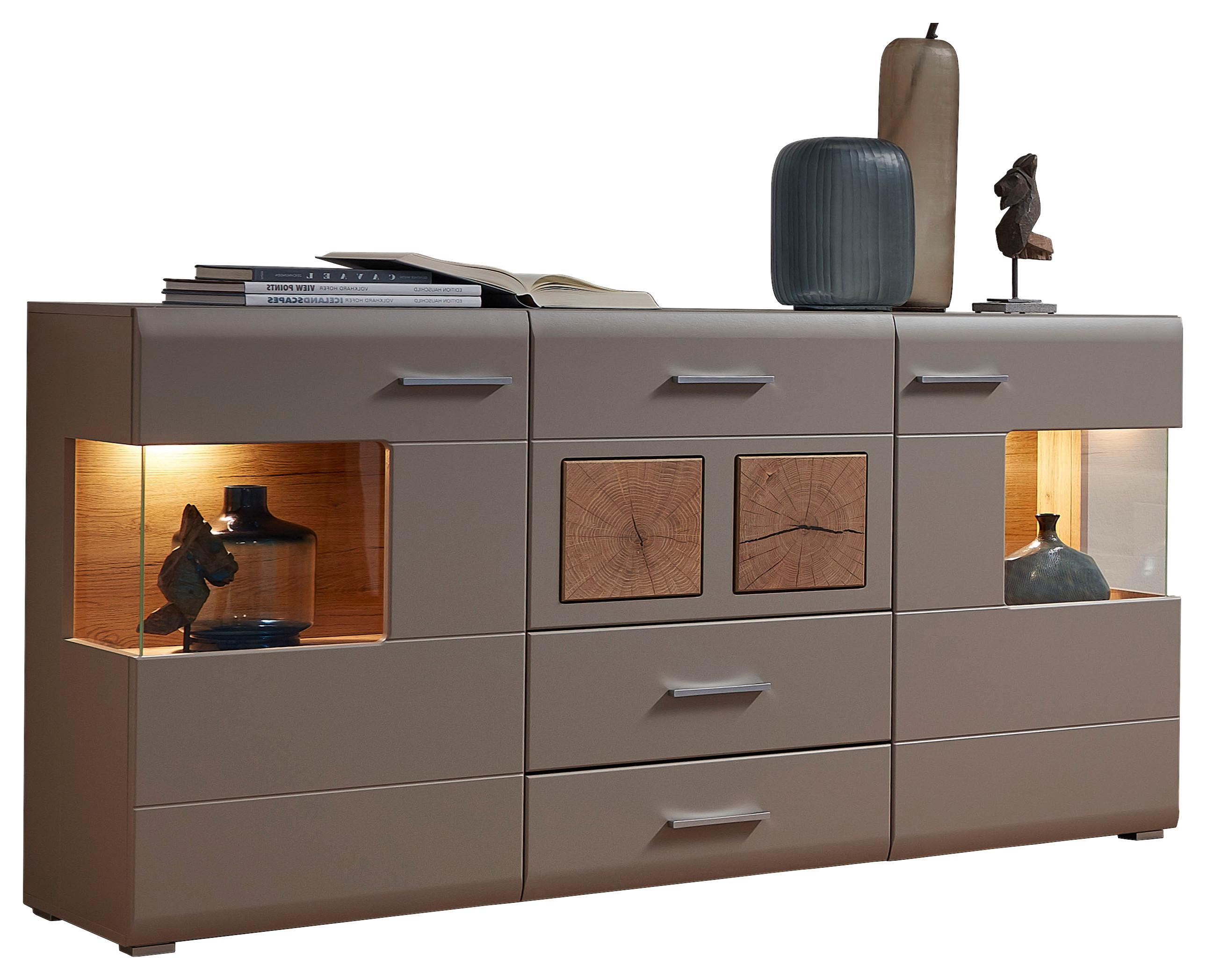 KOMODA SZEROKA FUN PLUS II - kolor dębowy/kolor srebrny, Design, materiał drewnopochodny/tworzywo sztuczne (170/94/42cm) - Livetastic