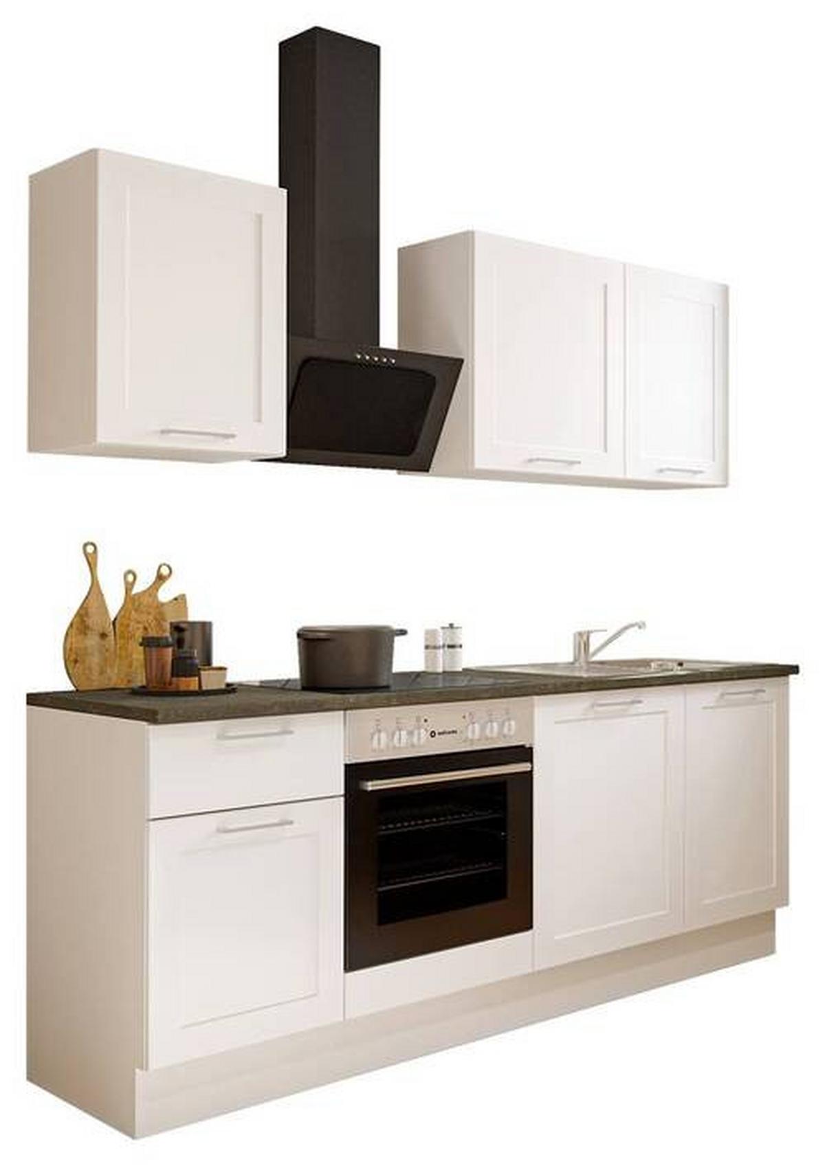 Küchenblock Marseille mit Geräten ca. 220cm Weiß - Chromfarben/Anthrazit, Design, Holzwerkstoff/Metall (220cm) - P & B