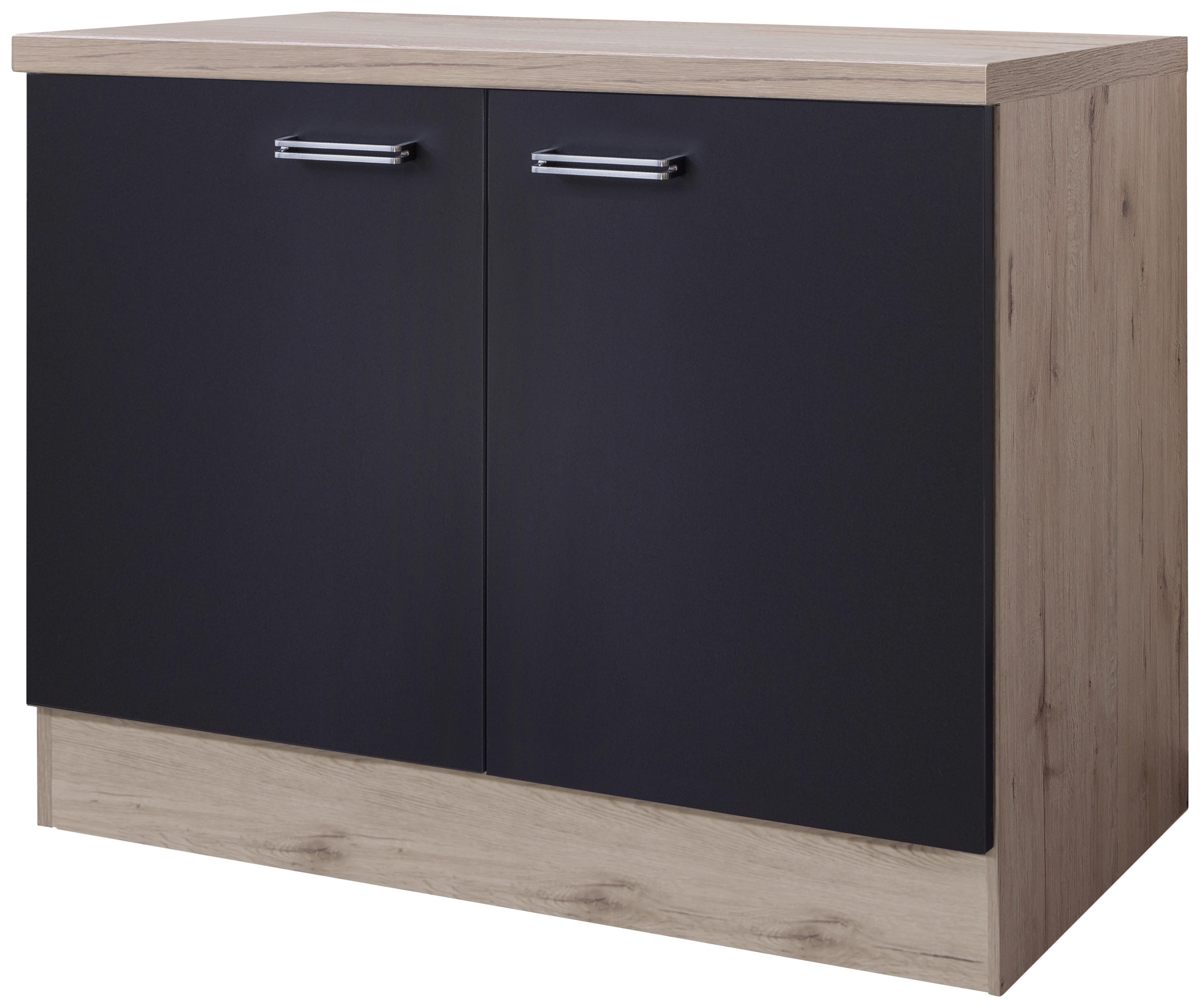 Spülenunterschrank Anthrazit/Eiche - Edelstahlfarben/Eichefarben, MODERN, Holzwerkstoff/Metall (100/86/60cm) - FlexWell