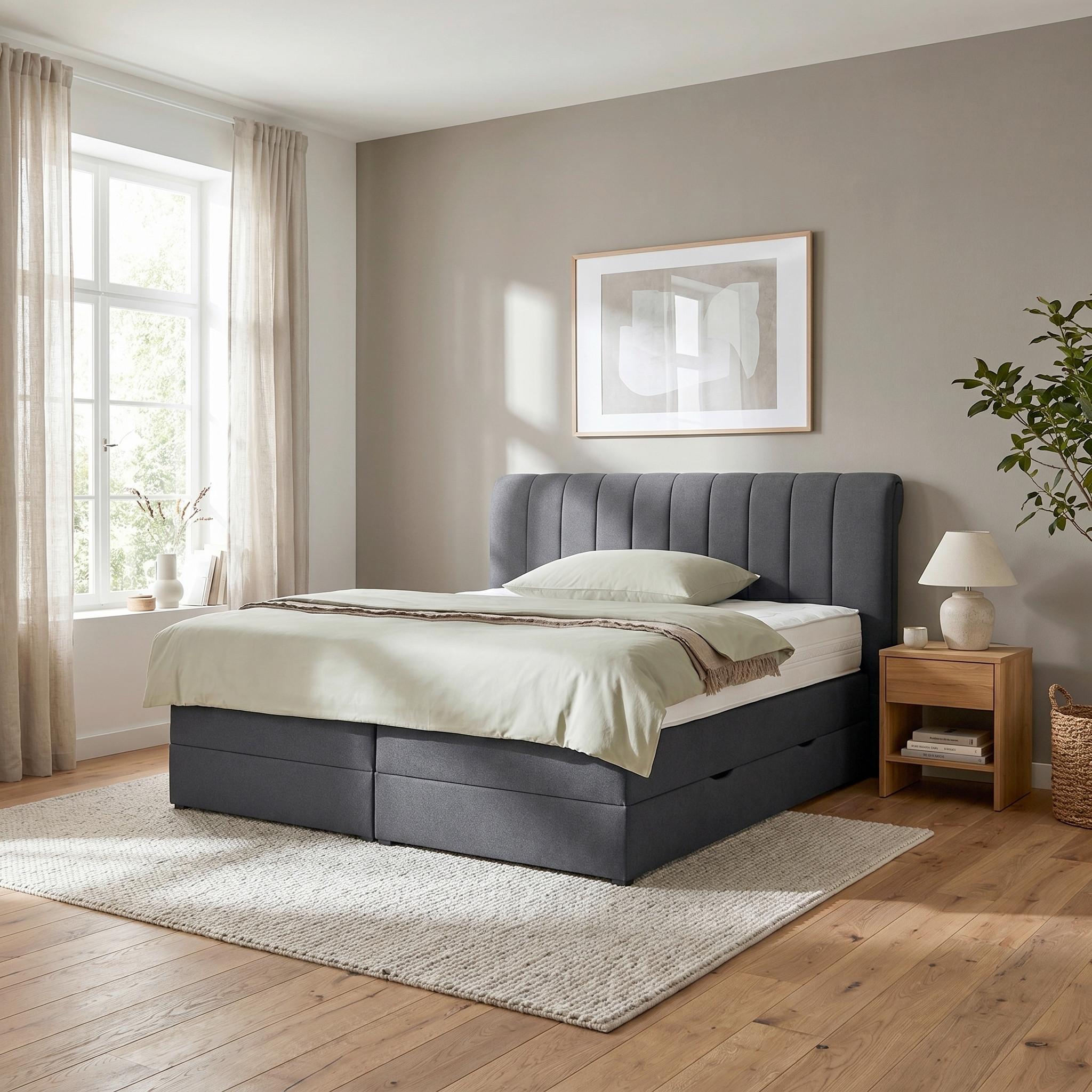 Boxspringbett Belano Schwarz ca. 180x200cm - Schwarz, KONVENTIONELL, Holz/Holzwerkstoff (180/200cm) - Premium Living