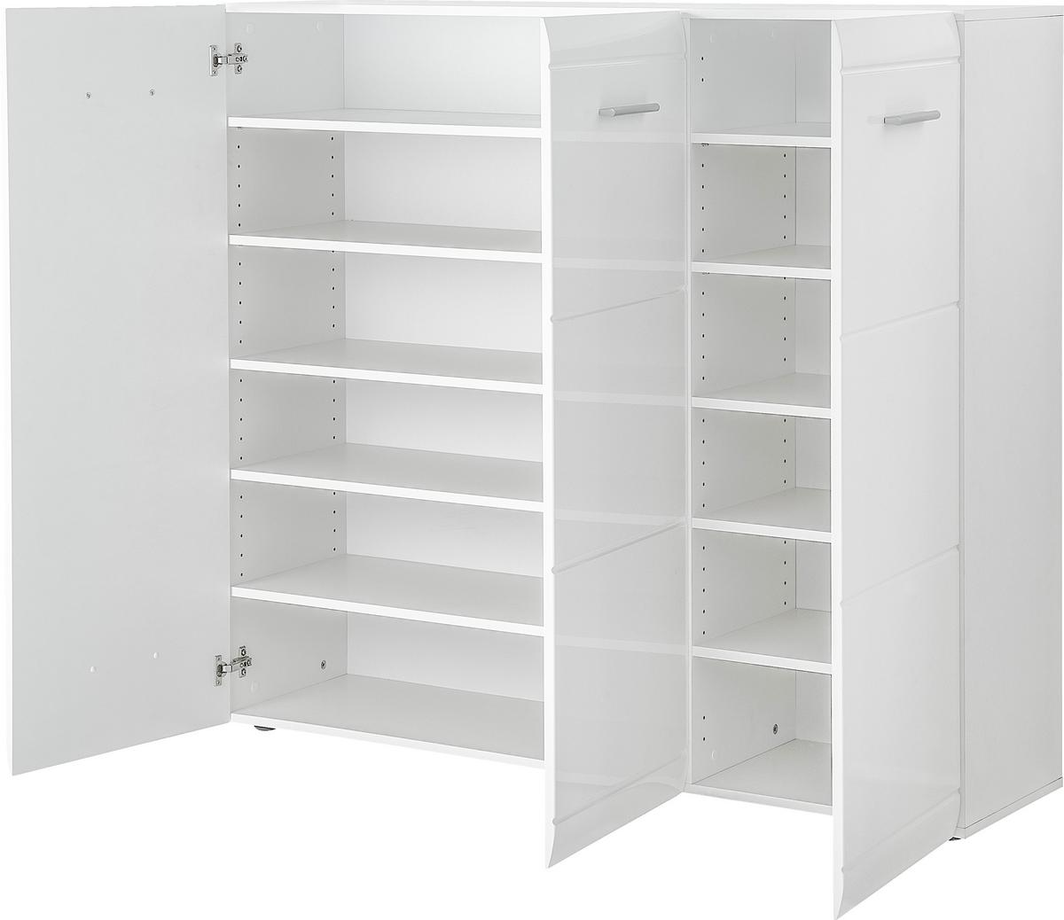 SZAFKA NA BUTY ADANA - kolor srebrny/biały, Design, materiał drewnopochodny/tworzywo sztuczne (134/120/36cm) - Carryhome