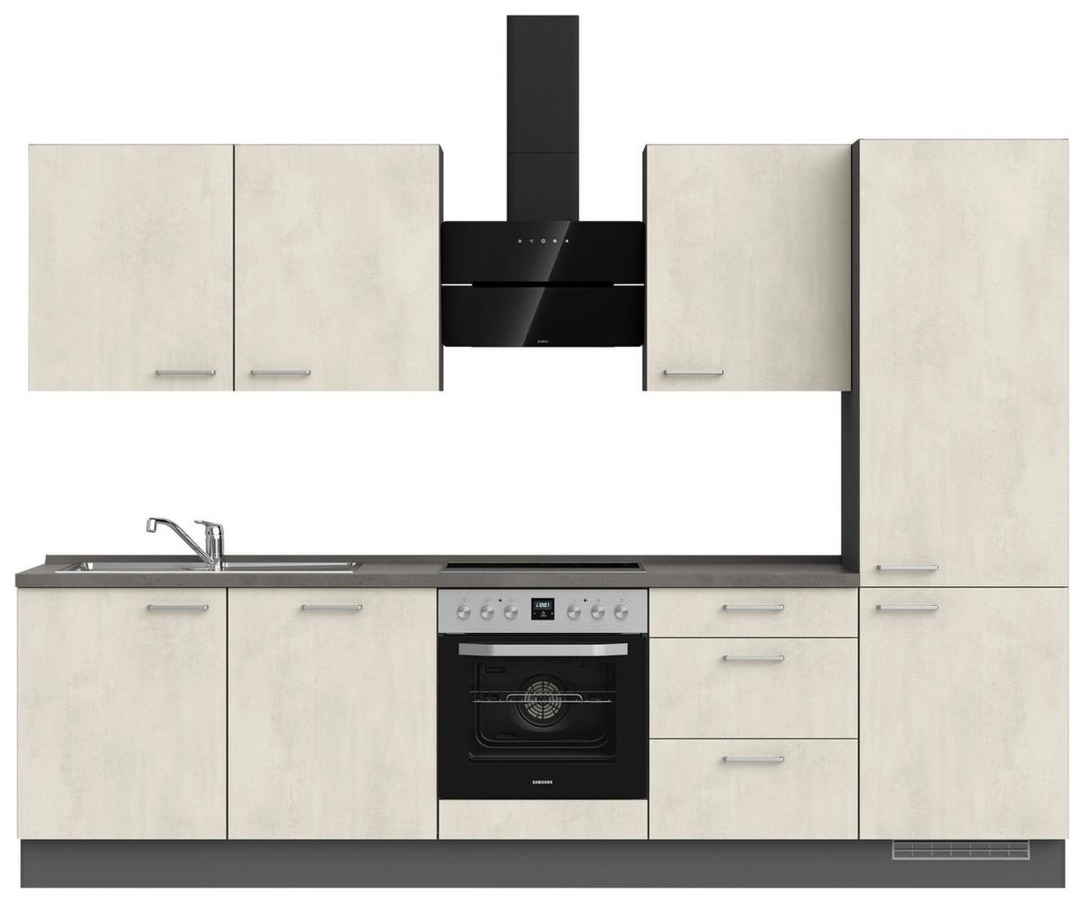 Küchenblock Riva High m. Geräten Weiß - Schieferfarben/Edelstahlfarben, MODERN, Holzwerkstoff/Metall (300cm) - Nobilia