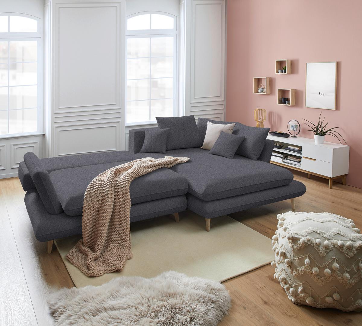 Kutna Garnitura Monte - tamno plava/prirodne boje, Romantično / ladanjski, tekstil/drvo (283/181cm) - Premium Living